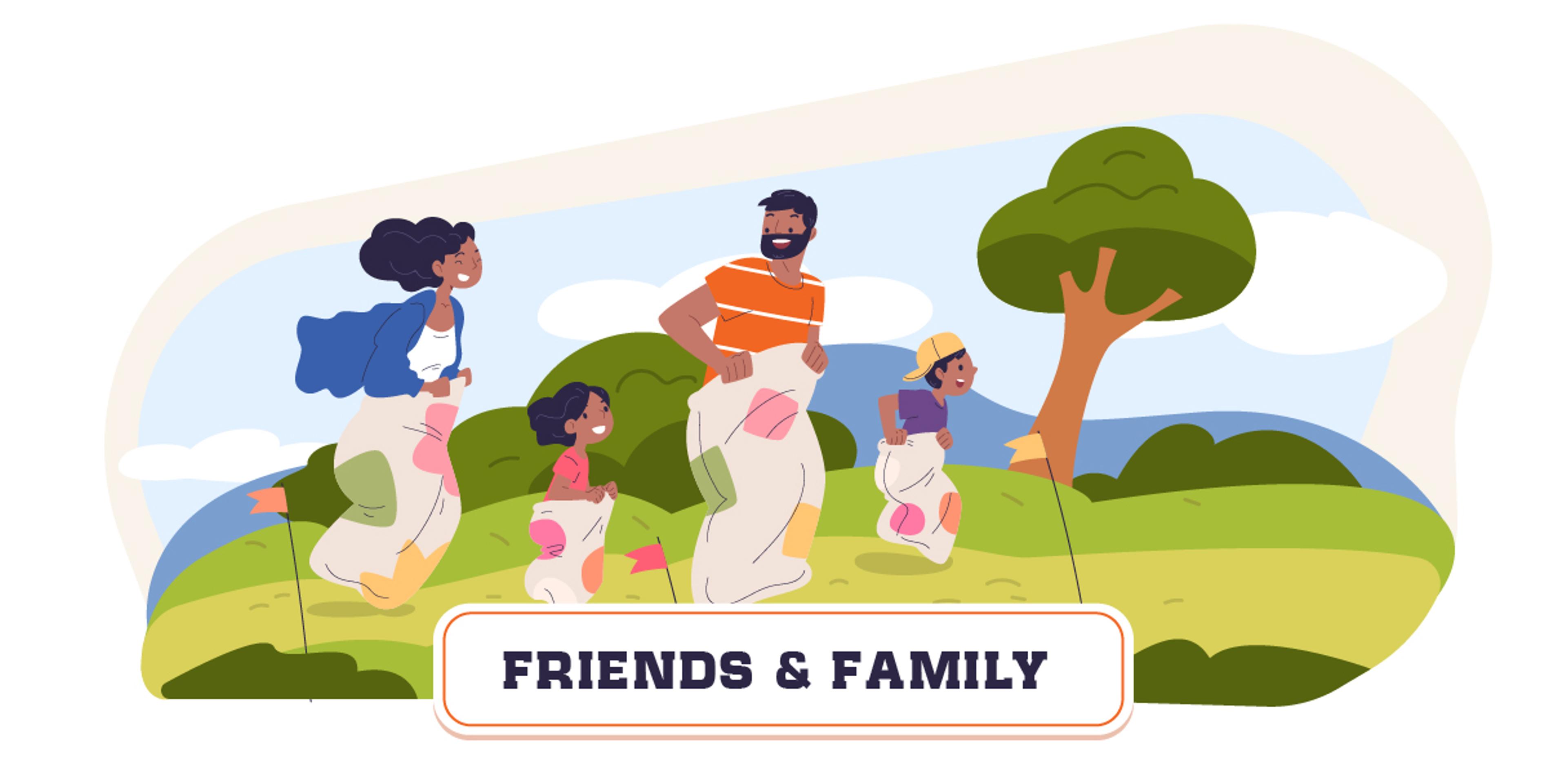 Friends and family doing a sack race