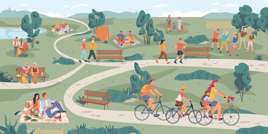 people doing activities at a park