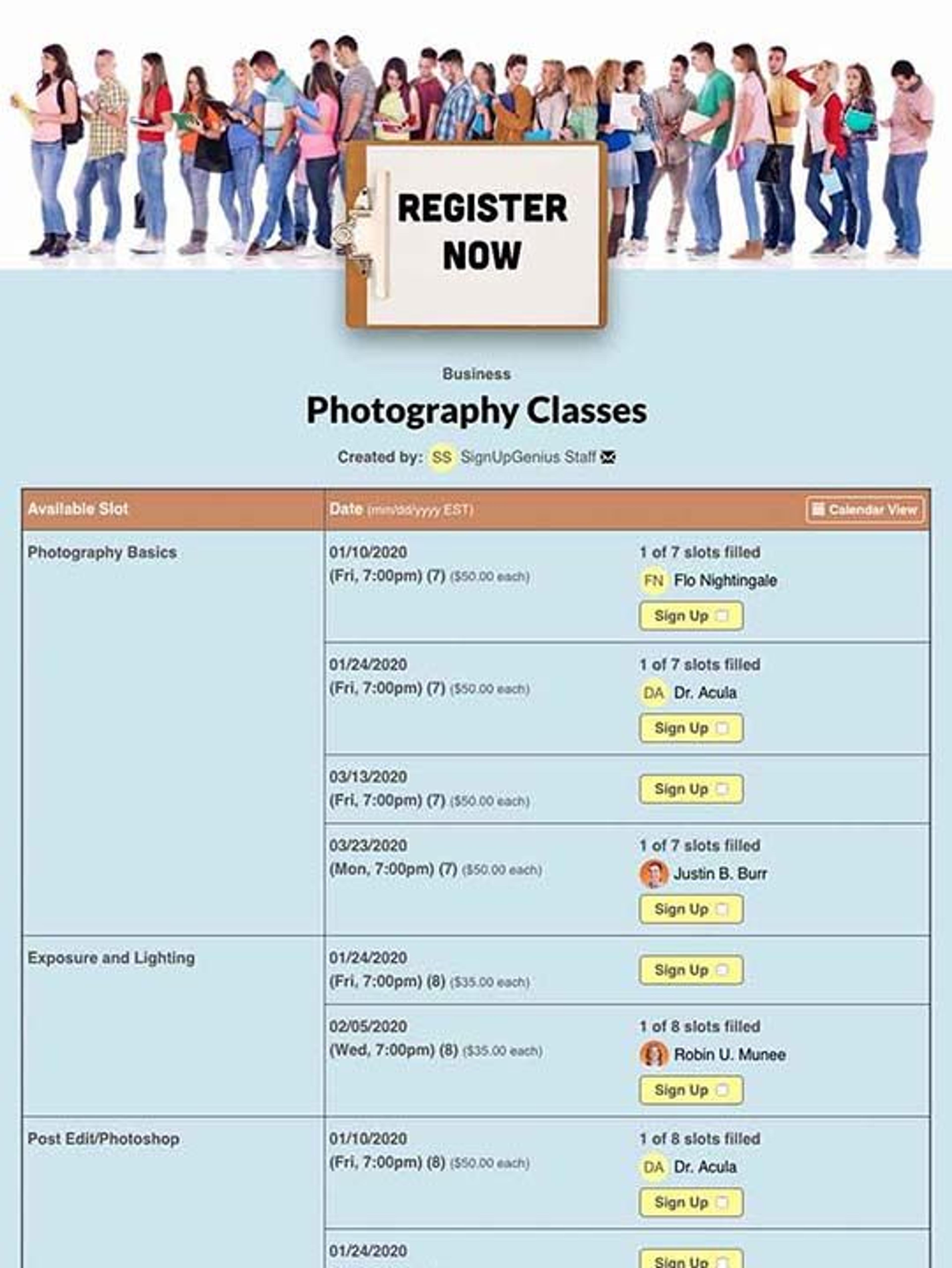 Schedule Photography Classes