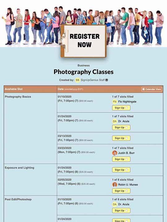 Schedule Photography Classes