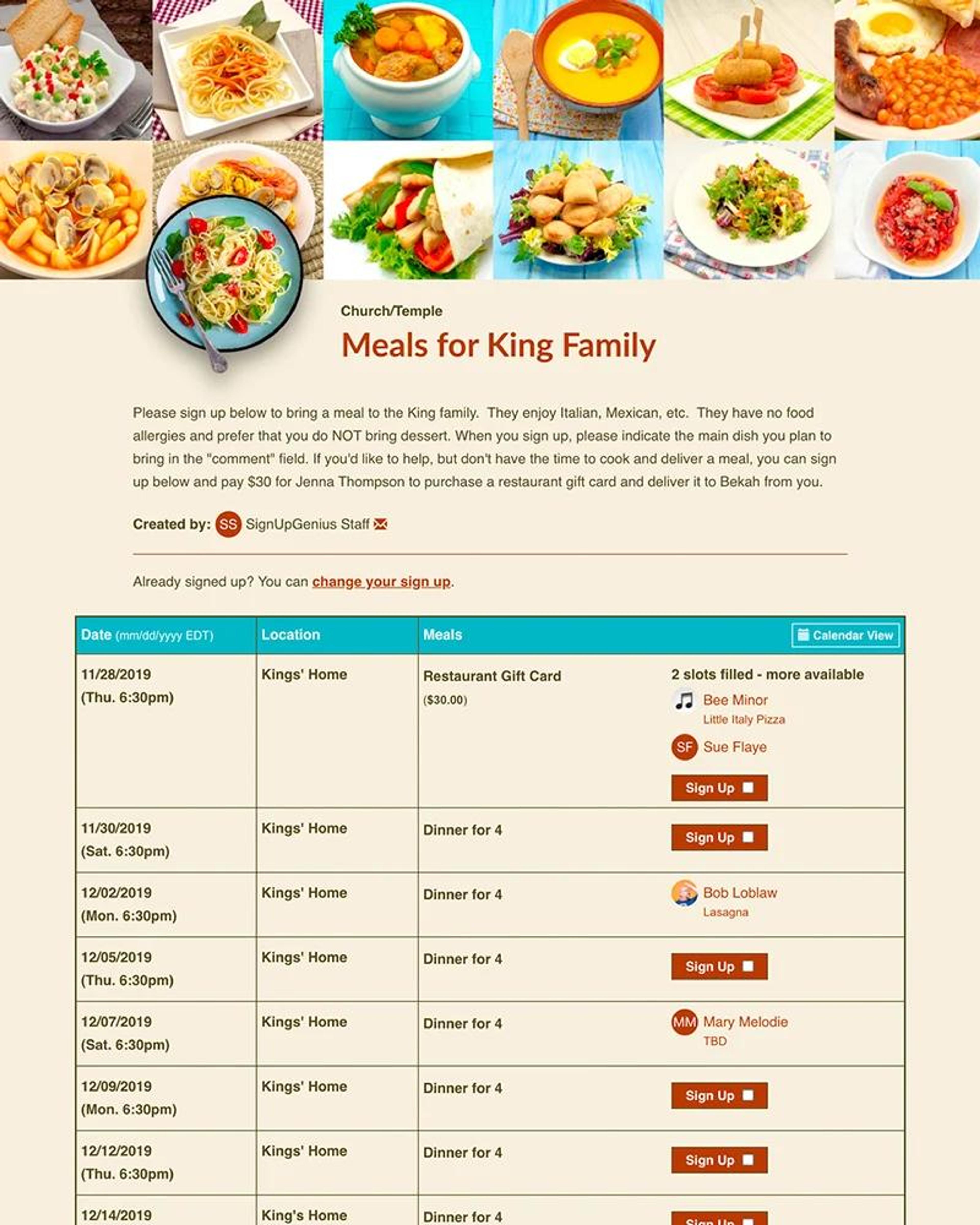 Coordinate meal deliveries.