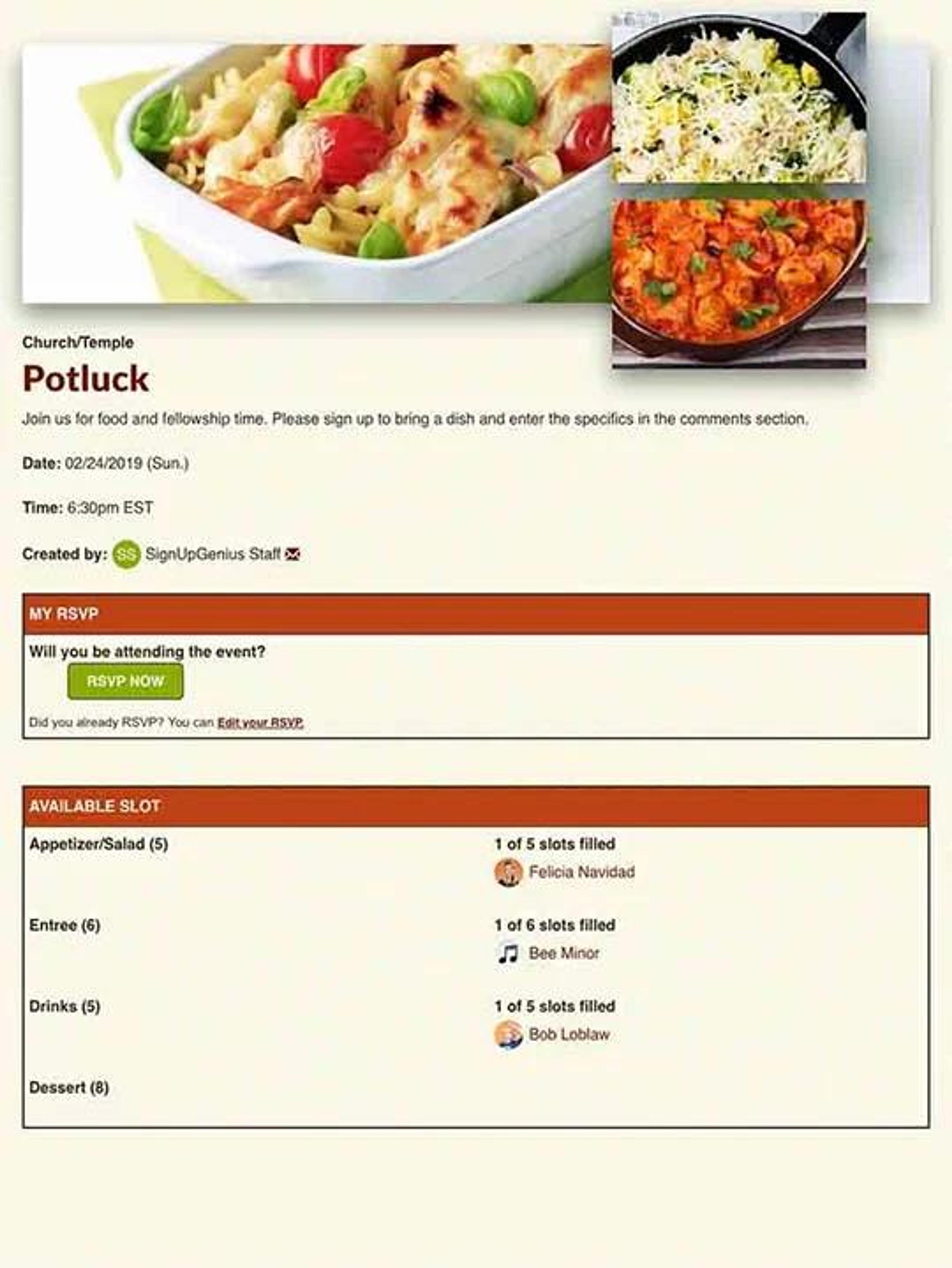 Organize a Church Potluck