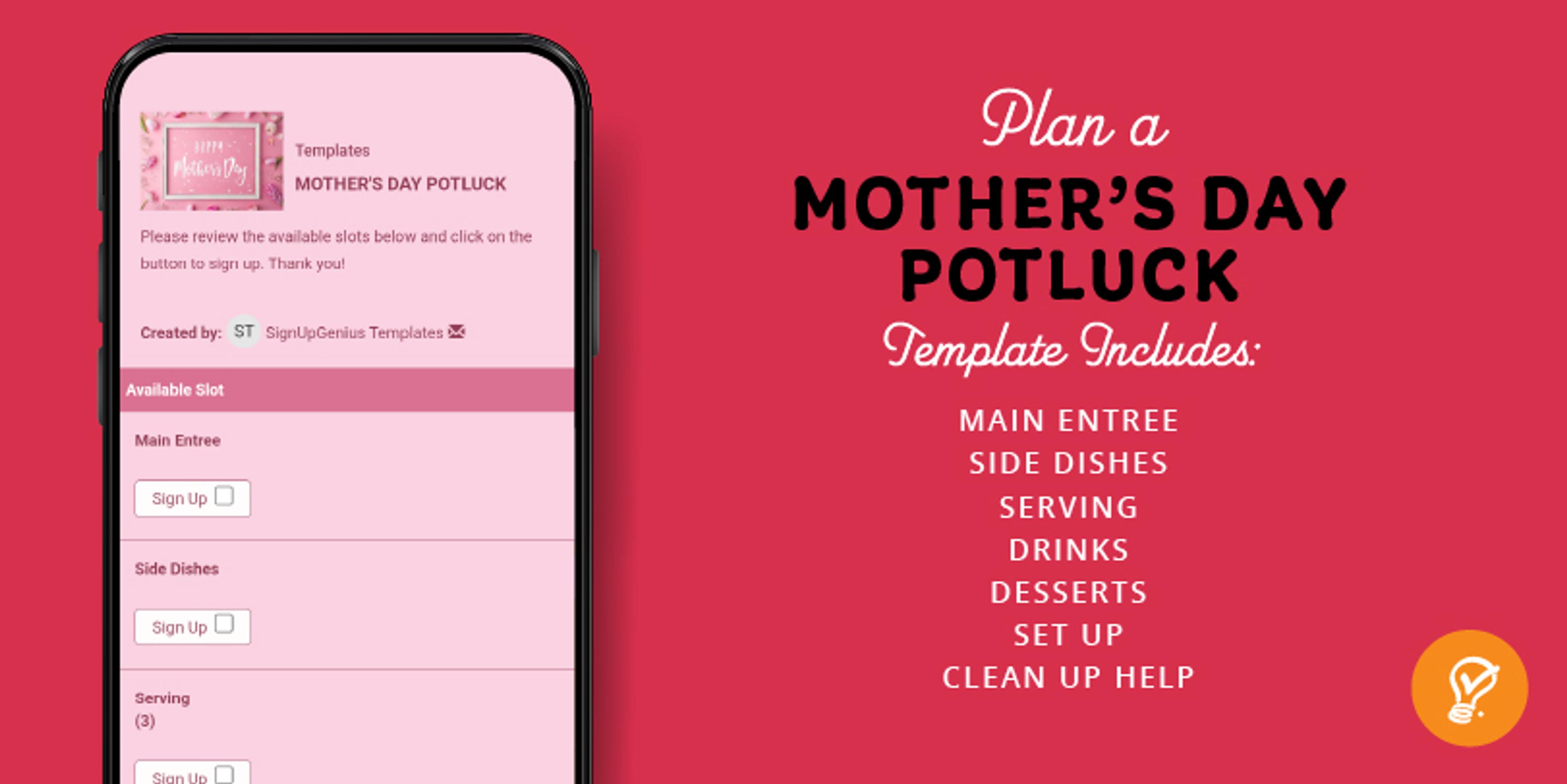 Mothers day potluck sign up template on a phone