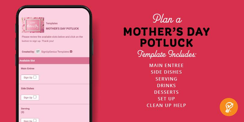 Mothers day potluck sign up template on a phone