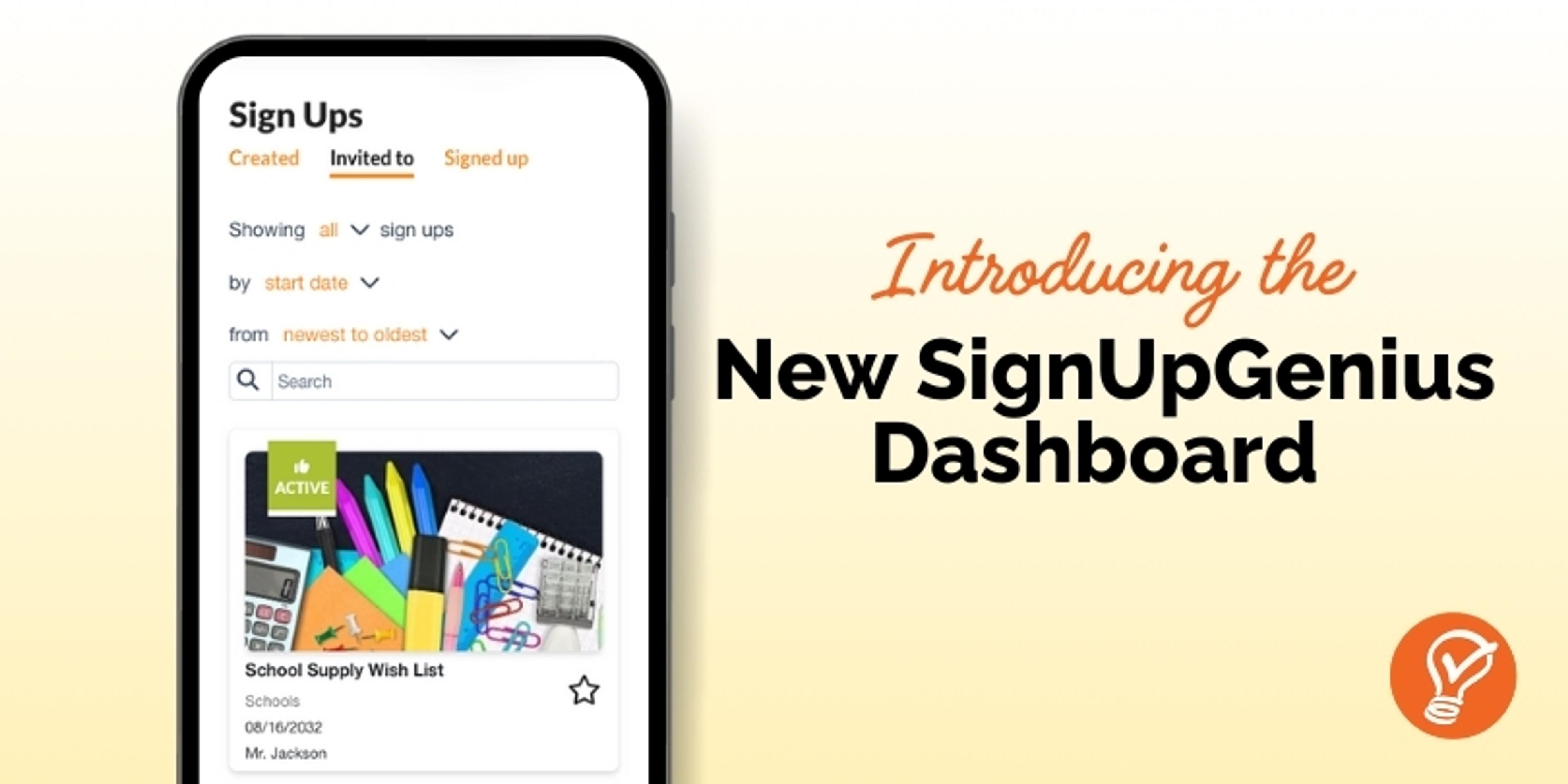 SignUpGenius 2026 New Dashboard