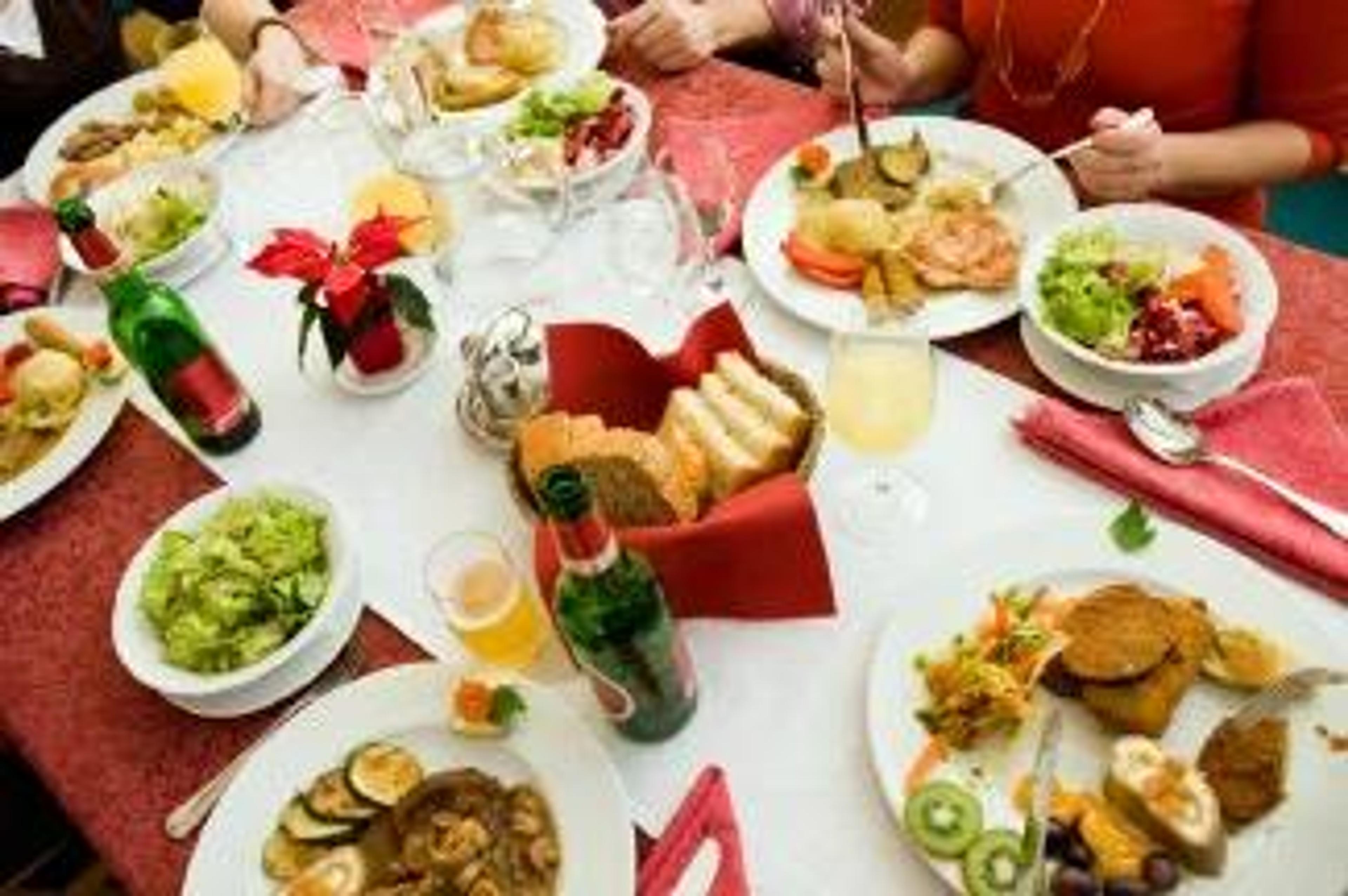 potluck meal and table setting