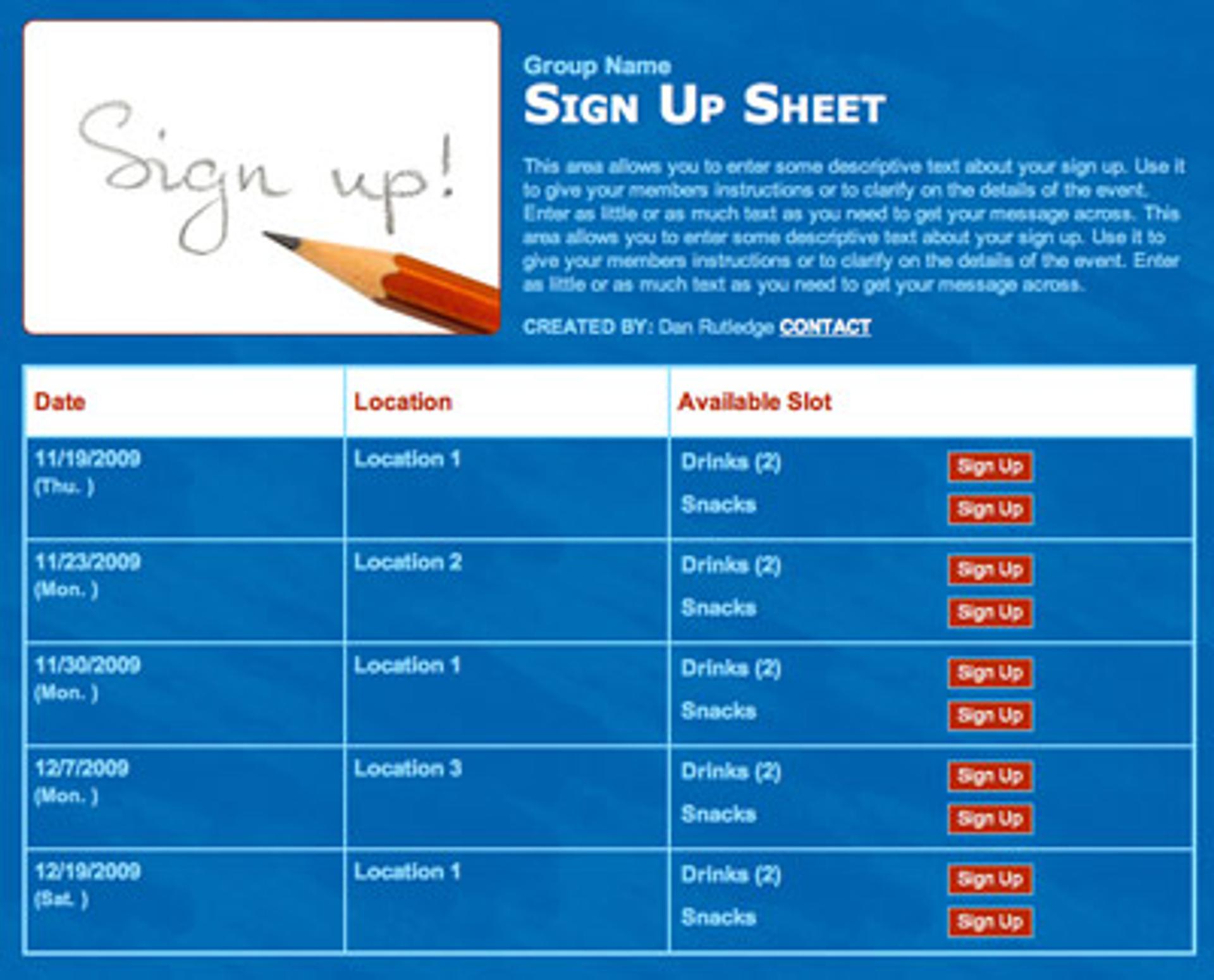 Sign Up Sheet