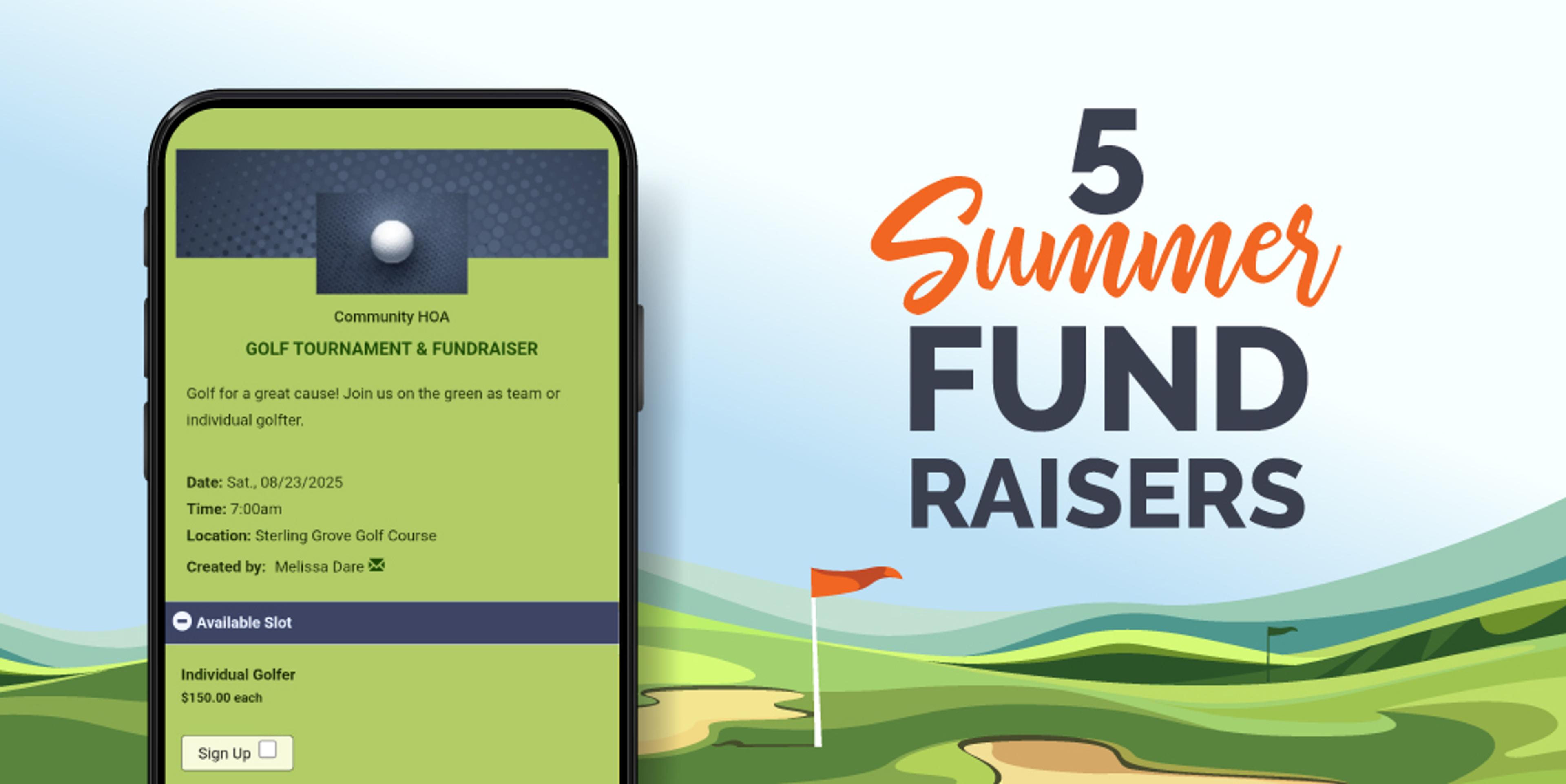 5 Summer fundraisers with a sign up on a phone.