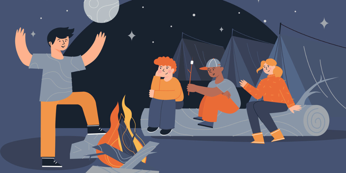 kids and counselor camping