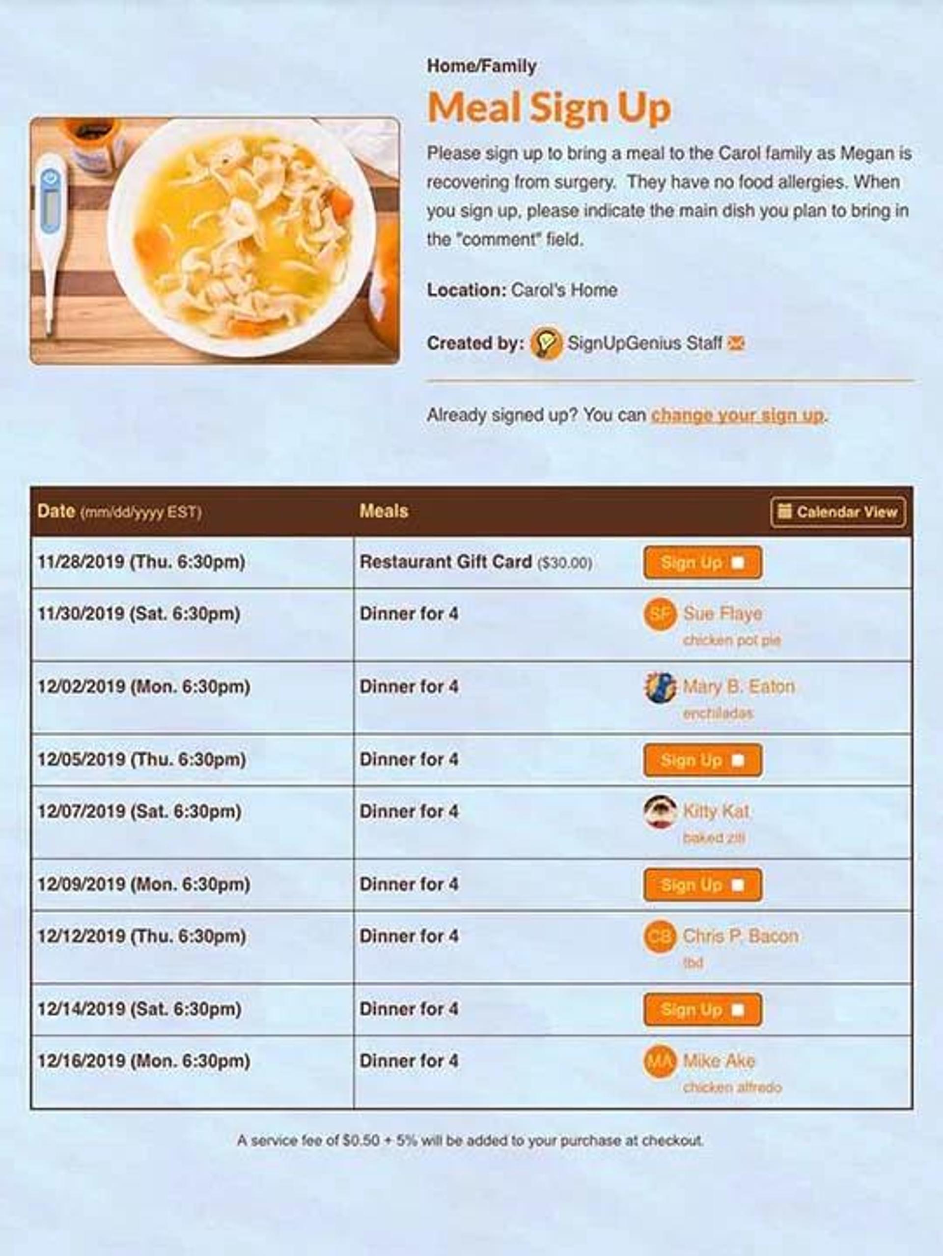 Schedule Post-Surgery Meals
