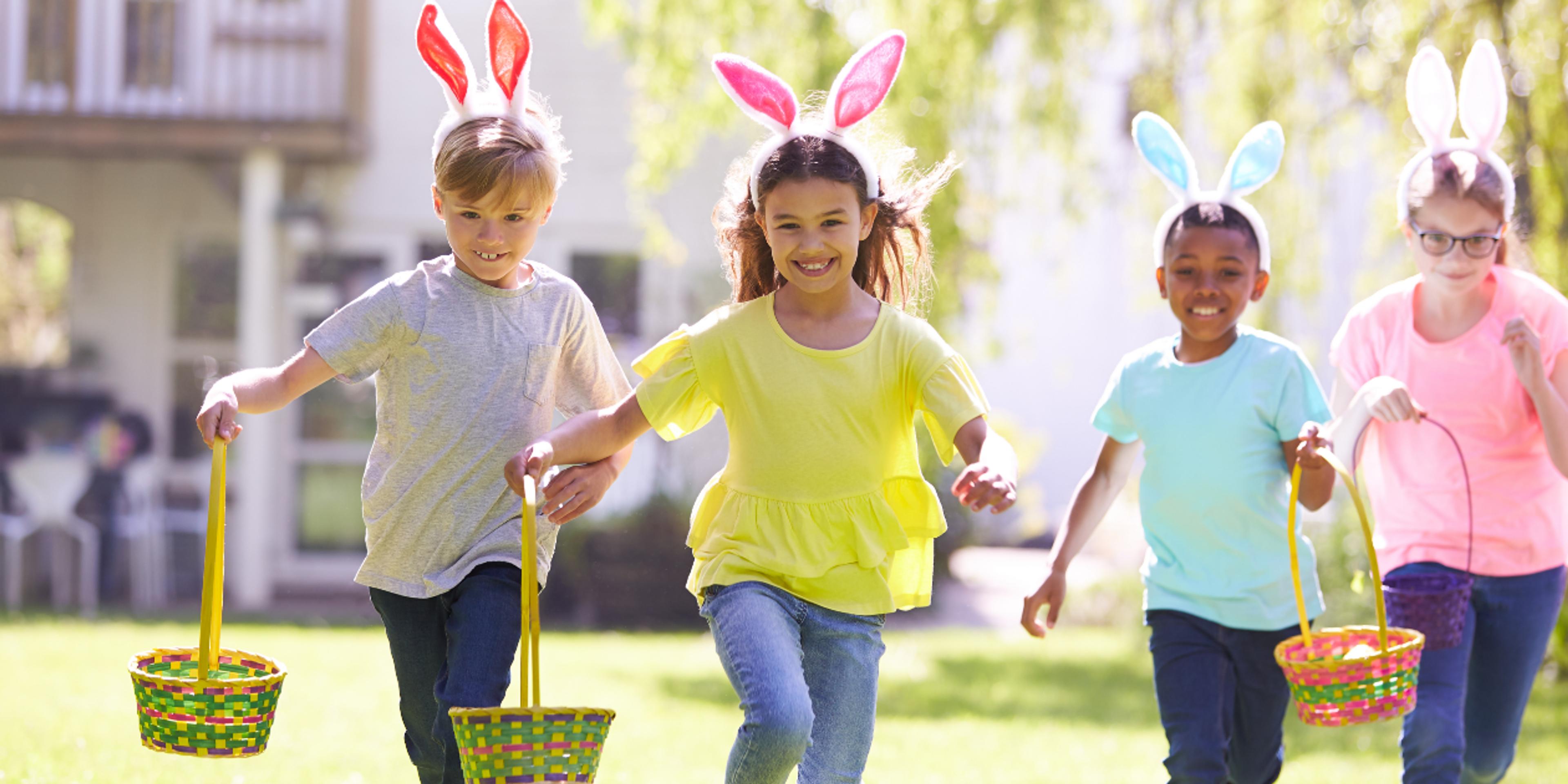 children running easter baskets