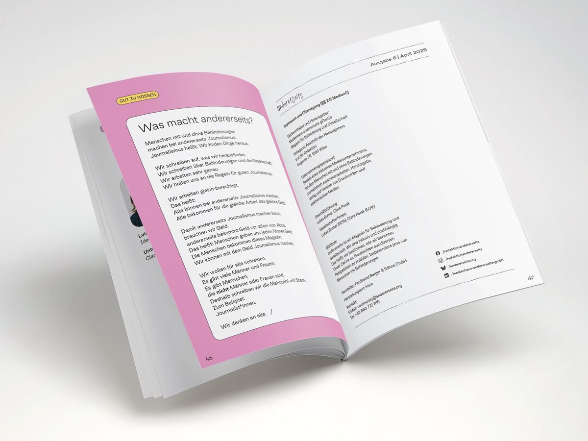 andererseits Magazin Innenseite Mockup