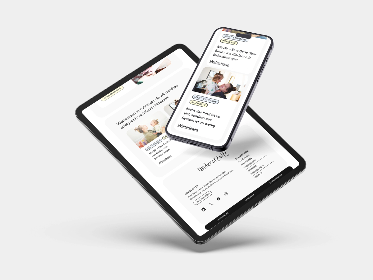 Website Mockup der andererseits Startseite