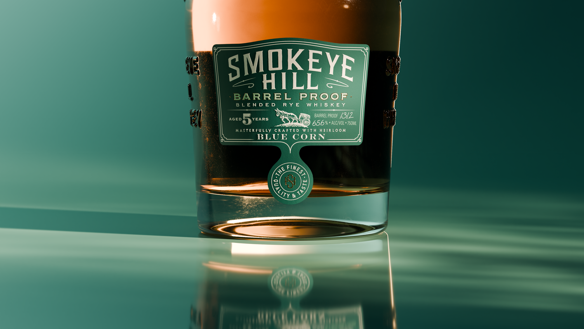Image of Blended Rye bottle on green background.