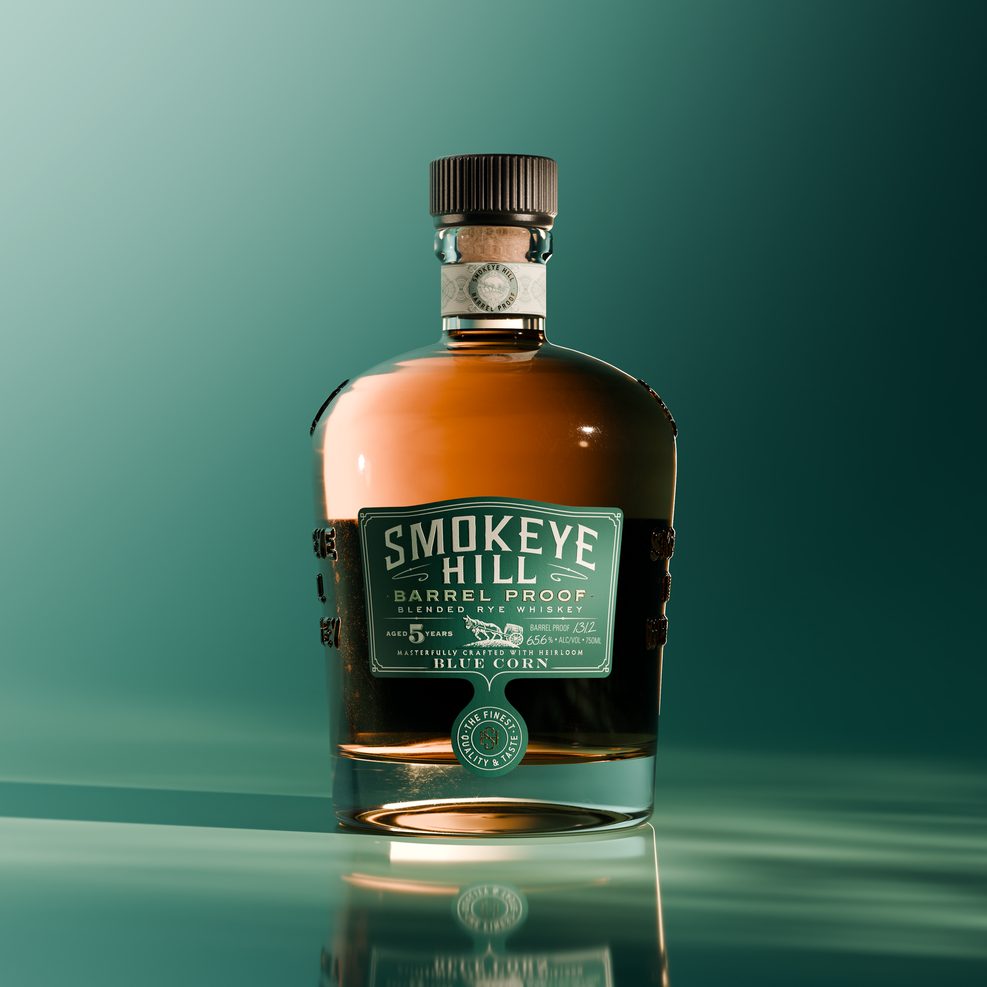 Image of Blended Rye bottle on green background.
