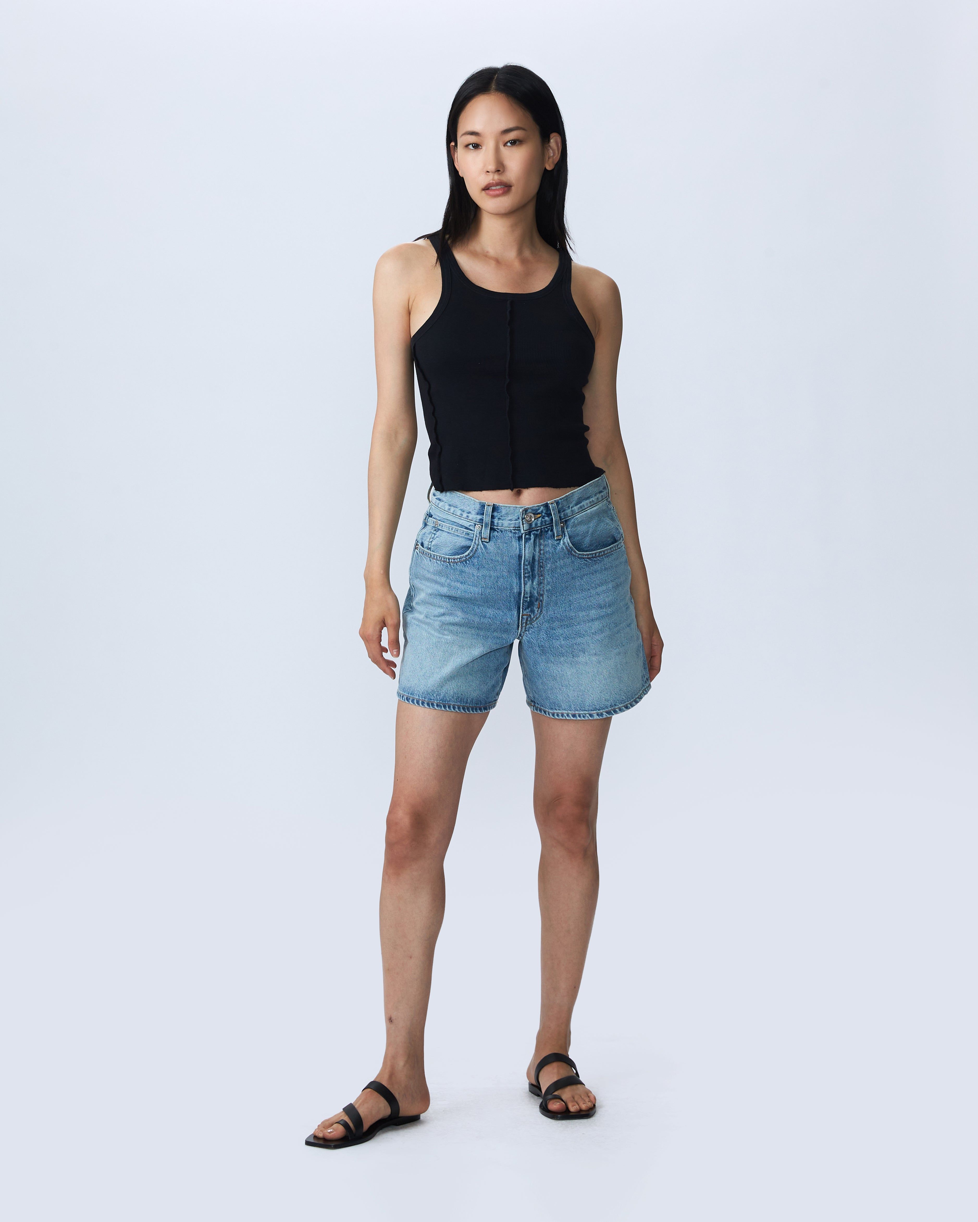 【関税込み】SLVRLAKE ブルー Baggy Grace デニムショートパンツ SLVRLAKE Grace Shorts | Shopbop