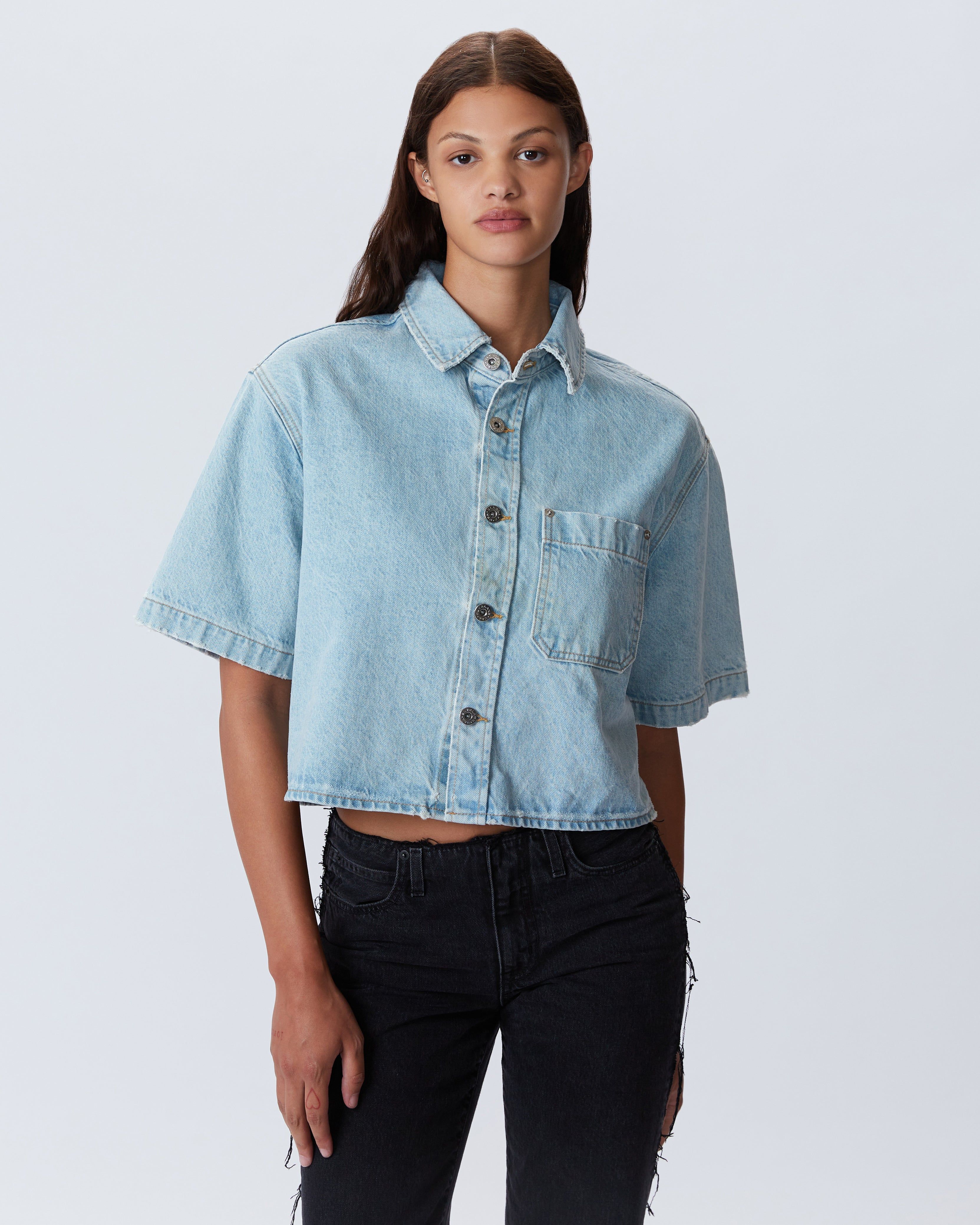 SLVRLAKE Short-sleeved Denim Shirt - Blue