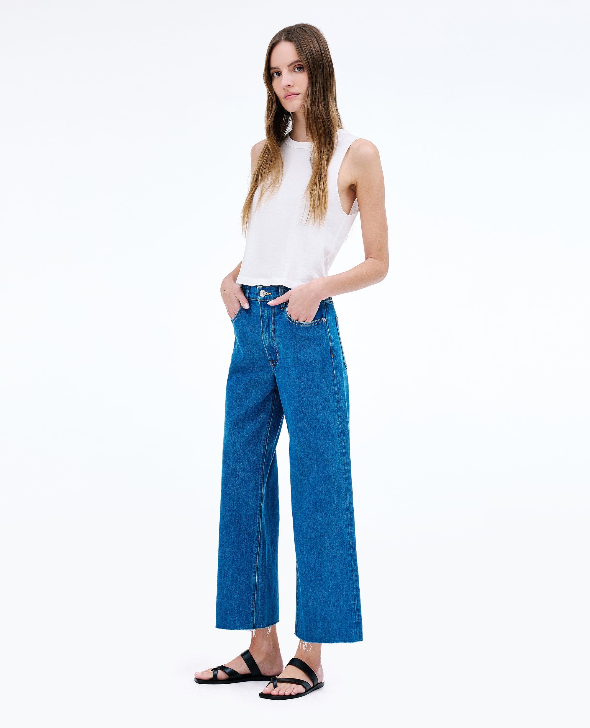 SLVRLAKE grace crop ワイド カット デニムパンツ ジーンズ SLVRLAKE Women's Grace Crop Jeans, Blue Bird, 23 at Amazon