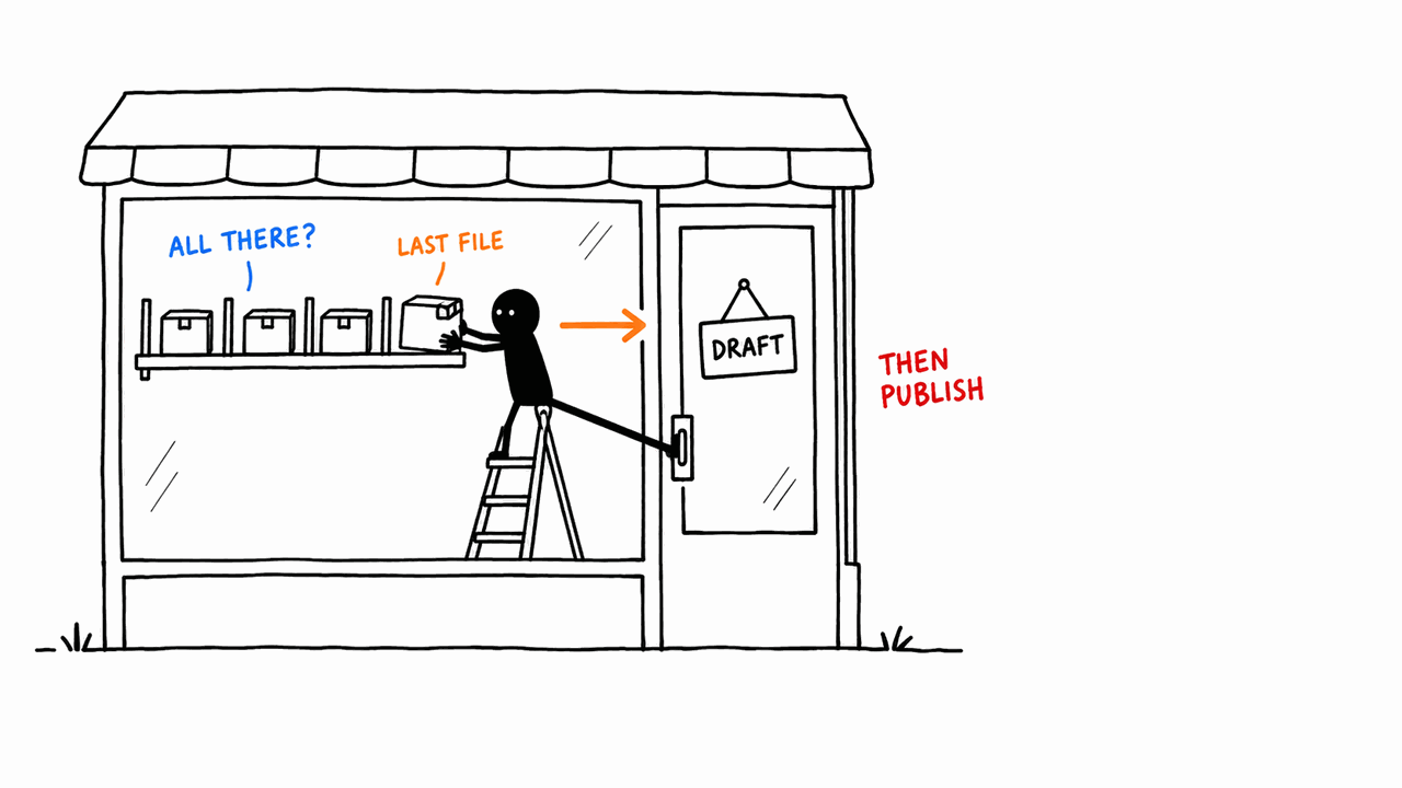 A black operator slides the last file onto the shelf while holding the draft door shut