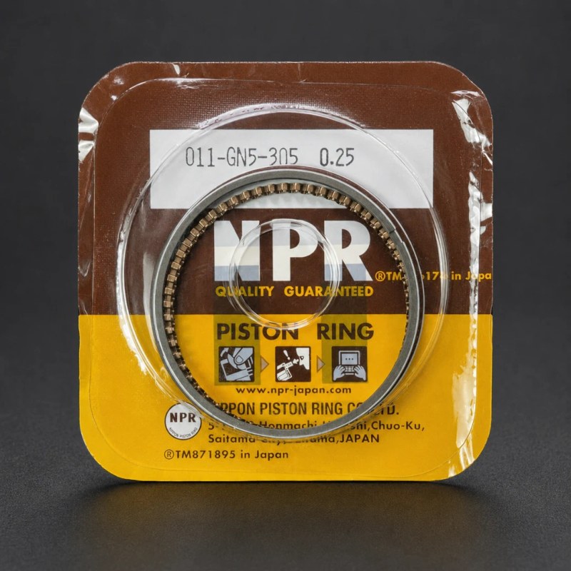 Front package view of an NPR motorcycle piston ring distributed by TLM Vietnam