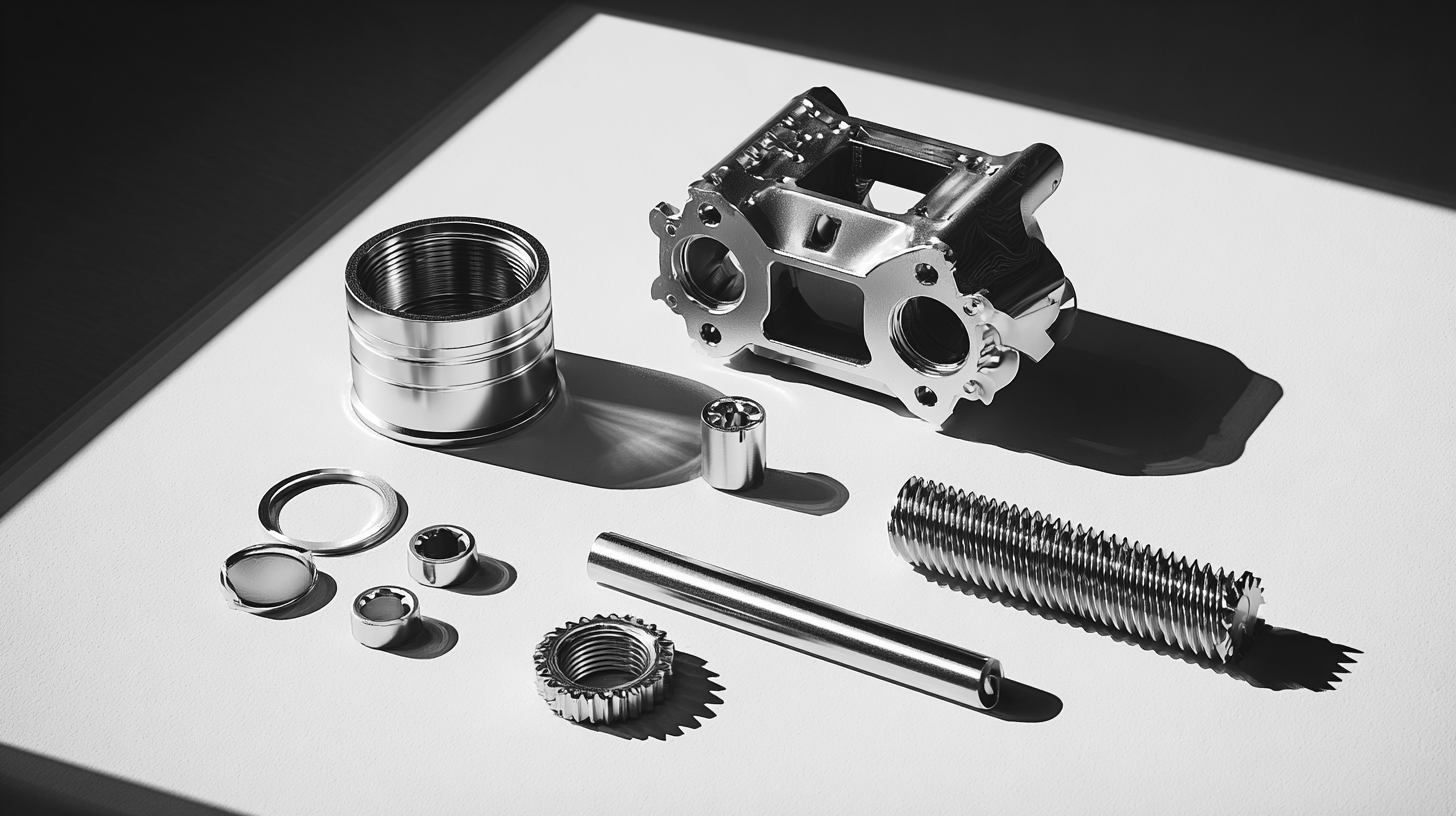 product photography, silver metal parts on a table, including engine components and gears, simple background, studio lighting, shot with a hasselblad camera, minimalistic style, high resolution, hyper-realism, sharp focus, depth of field, professional color grading, shadows, highlights, super detailed, high-end quality, neutral color.