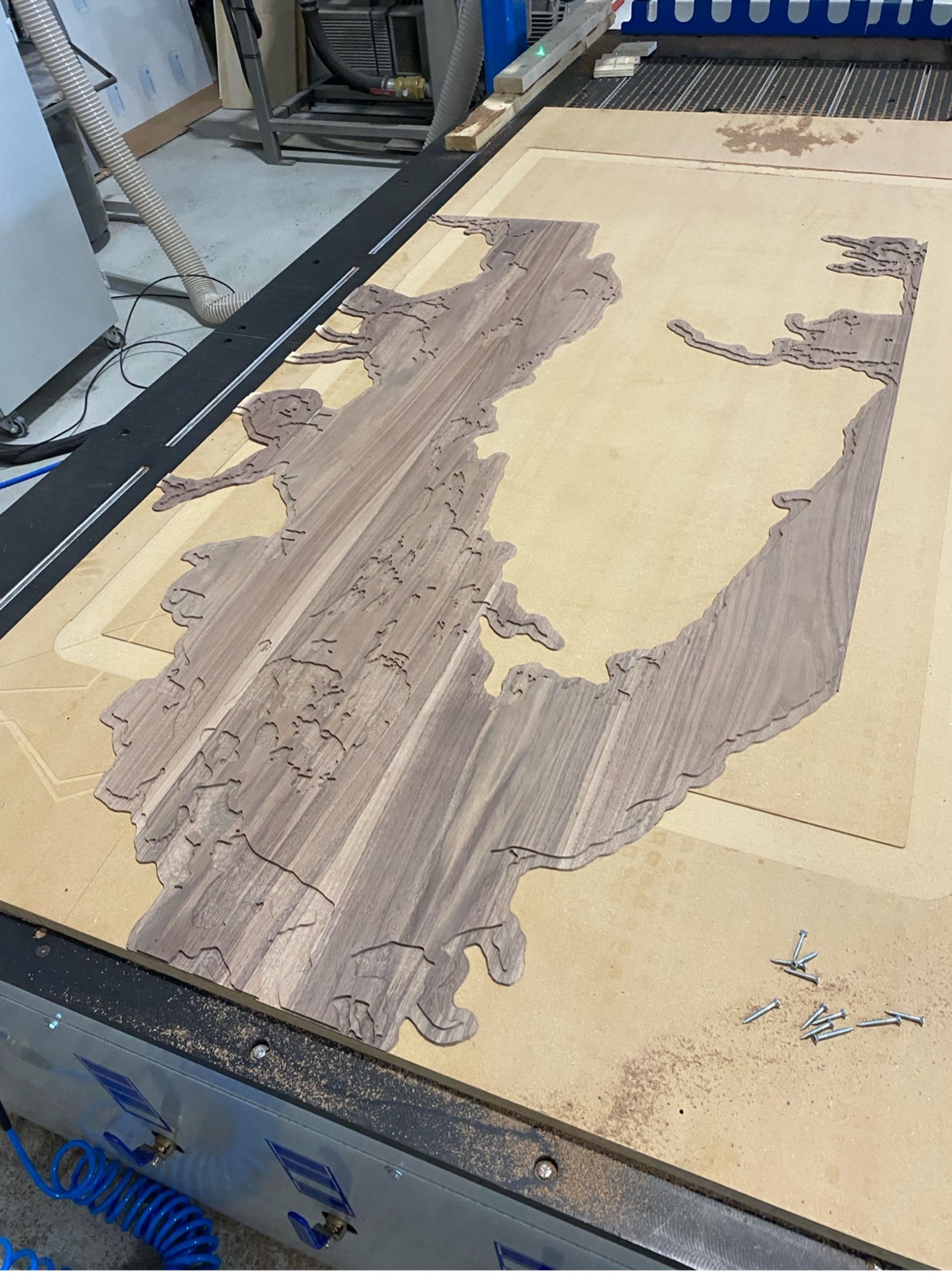 Table with map inlay in progress