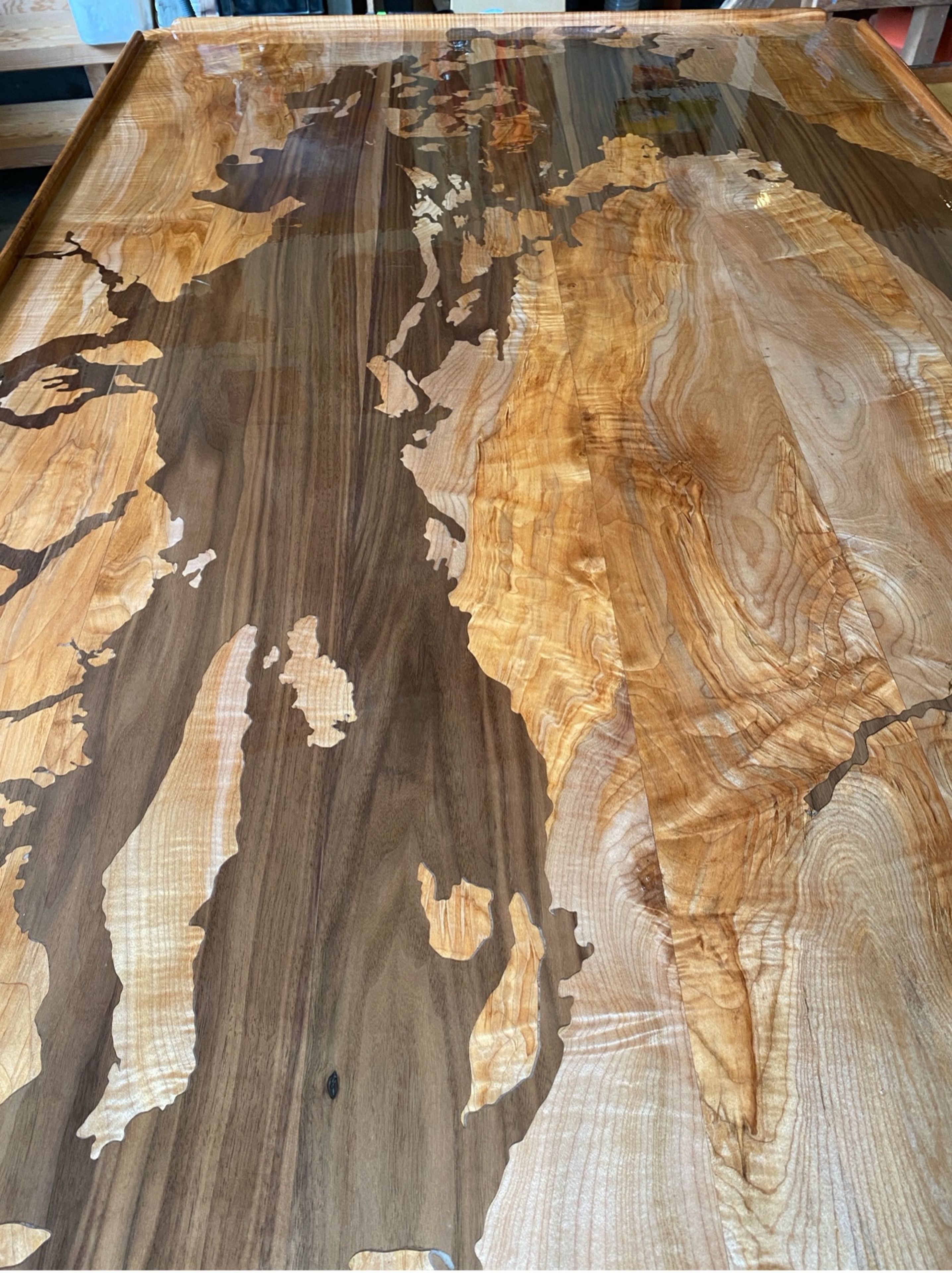 Table with map inlay in progress