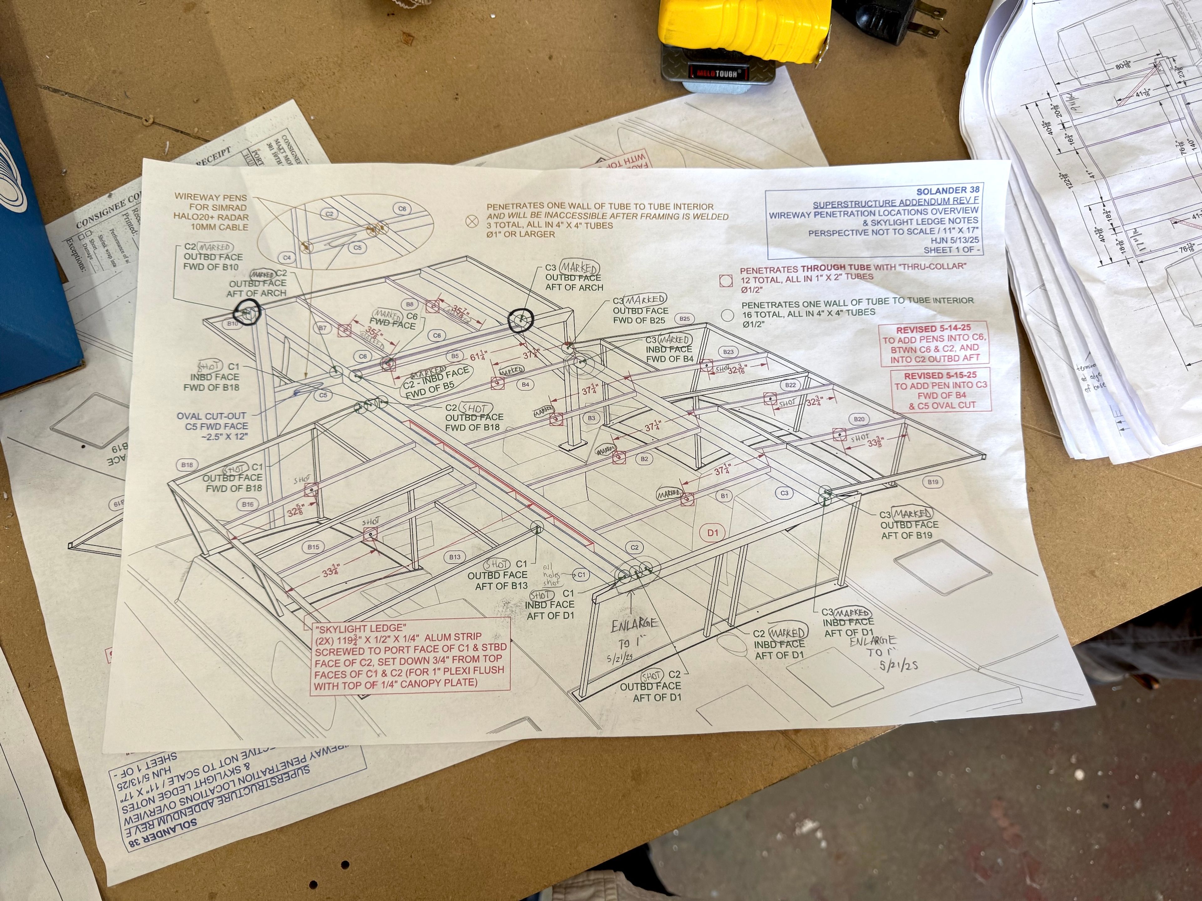 Wireway penetration locations with annotations