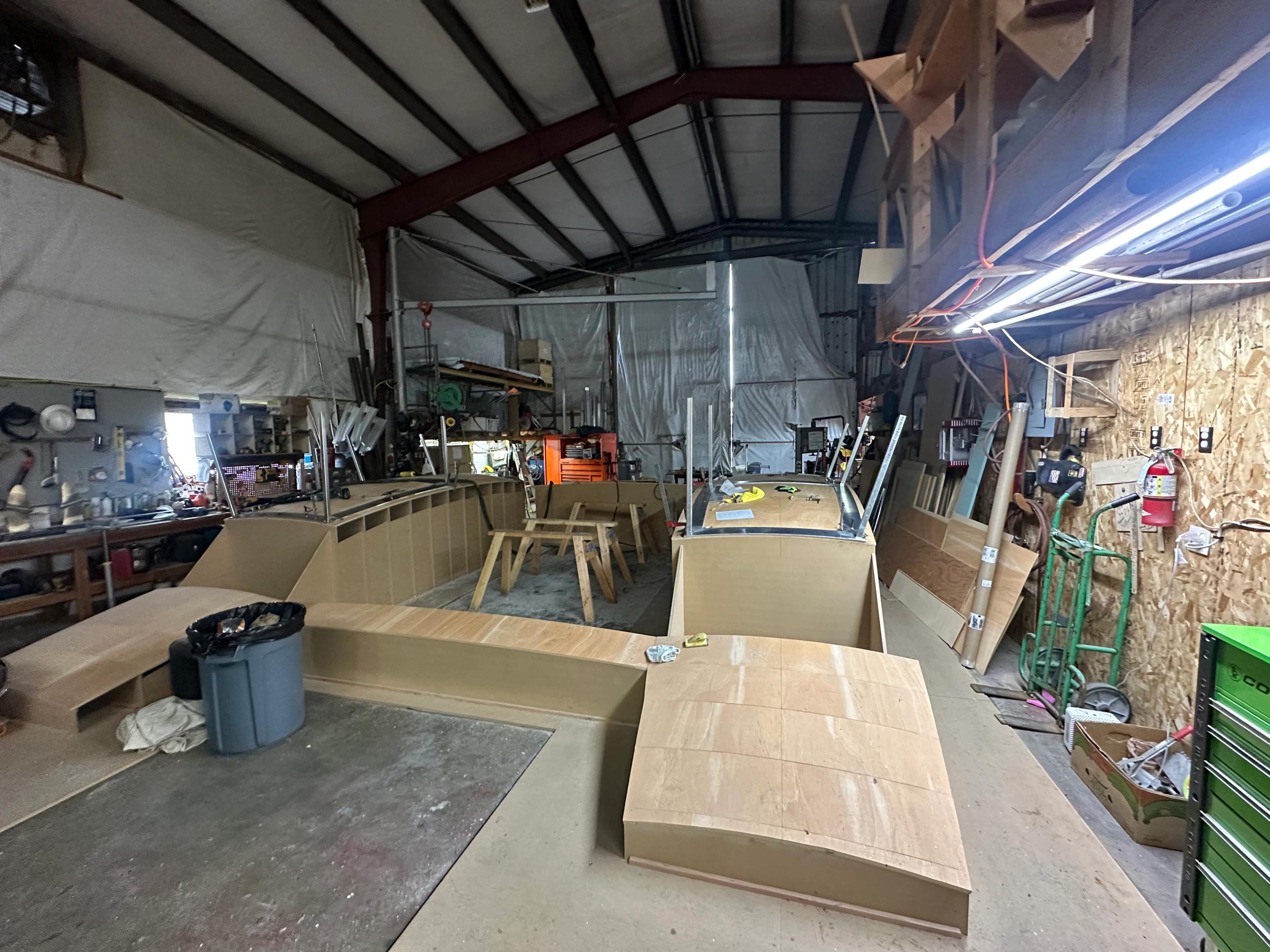 Superstructure baseplate and stanchions assembled on jig
