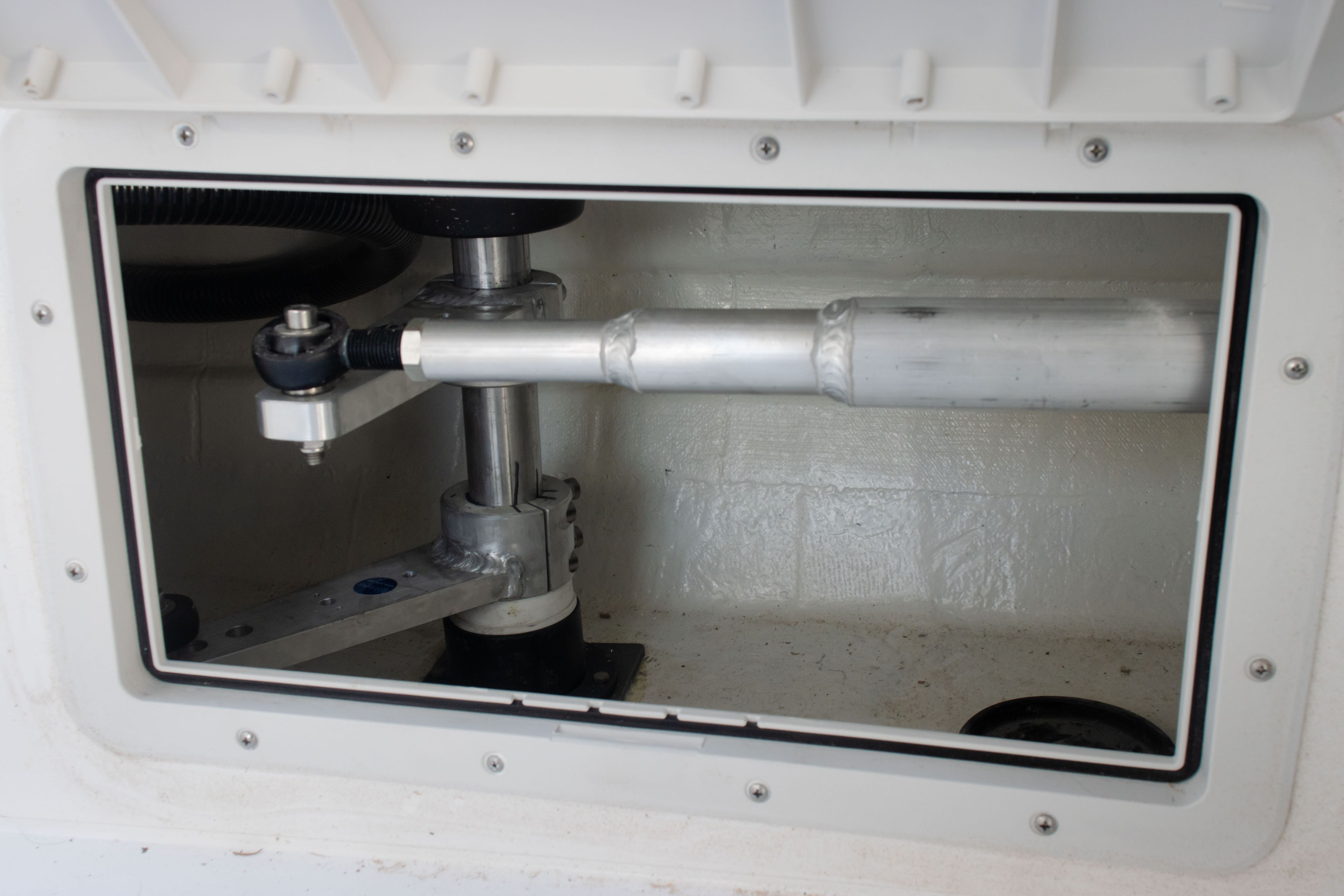 Draglinks and dummy shafts, looking through central steering compartment to stern
