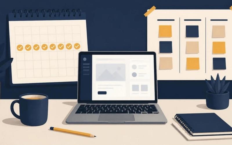 Eight-week calendar, laptop wireframe and sticky-note roadmap: building a production-ready MVP