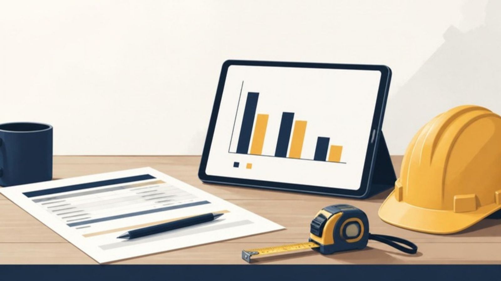 Estimate-versus-actual job costing view on a contractor's desk