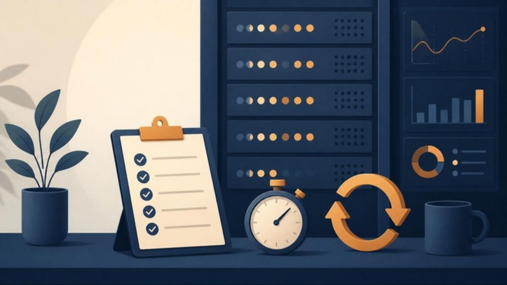 Checklist, stopwatch and retry loop in front of a server rack: making AI agents reliable in production