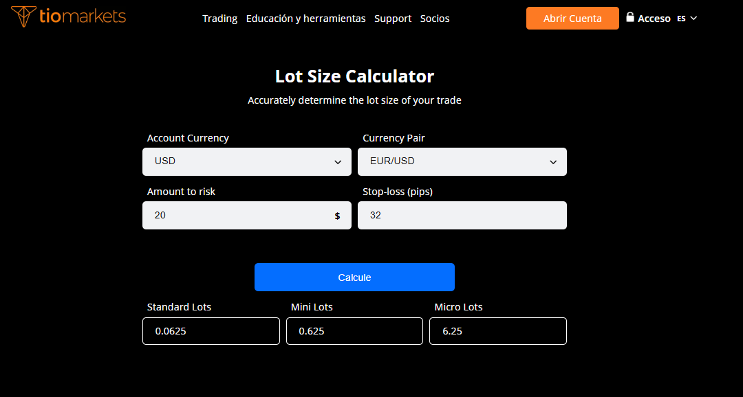 lot size calculator