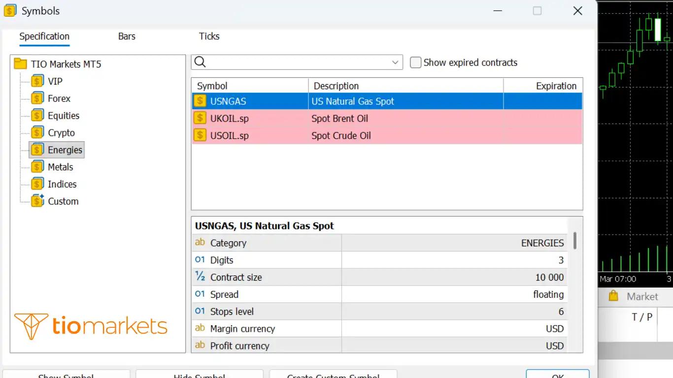 كيفية إيجاد وإضافة رمز الغاز الطبيعي USNGAS في قائمة مراقبة السوق على منصة MT5.
