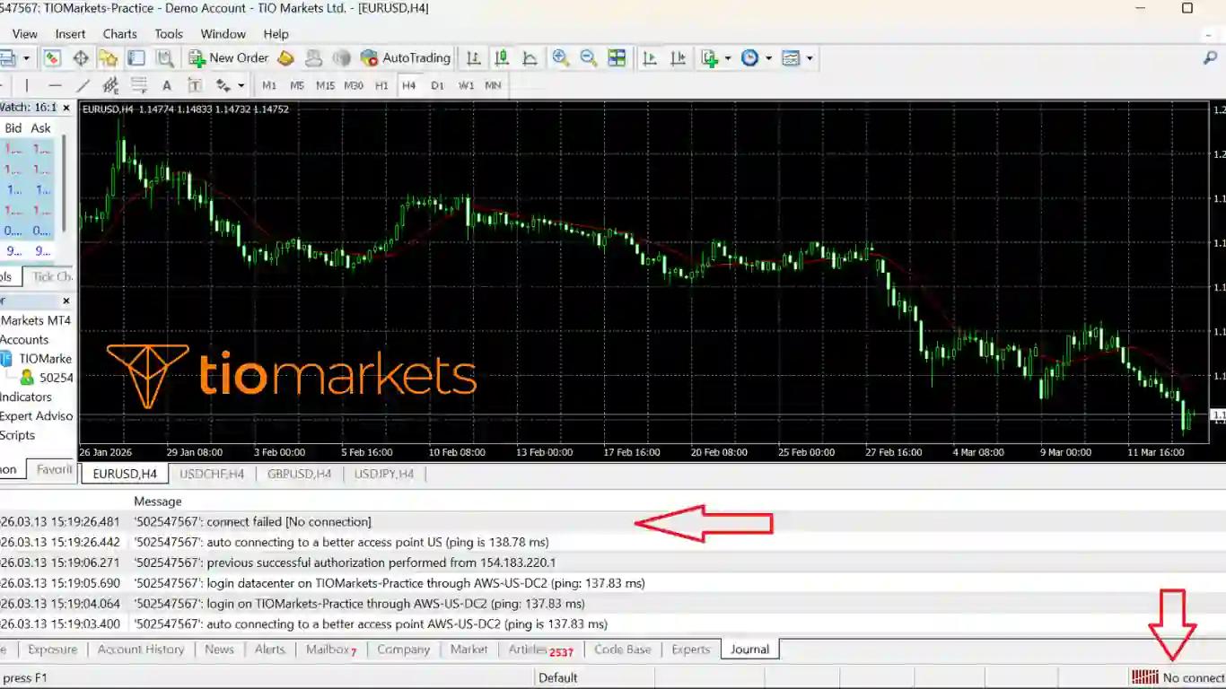 رسالة No Connection و Invalid Account في منصة ميتاتريدر 4.