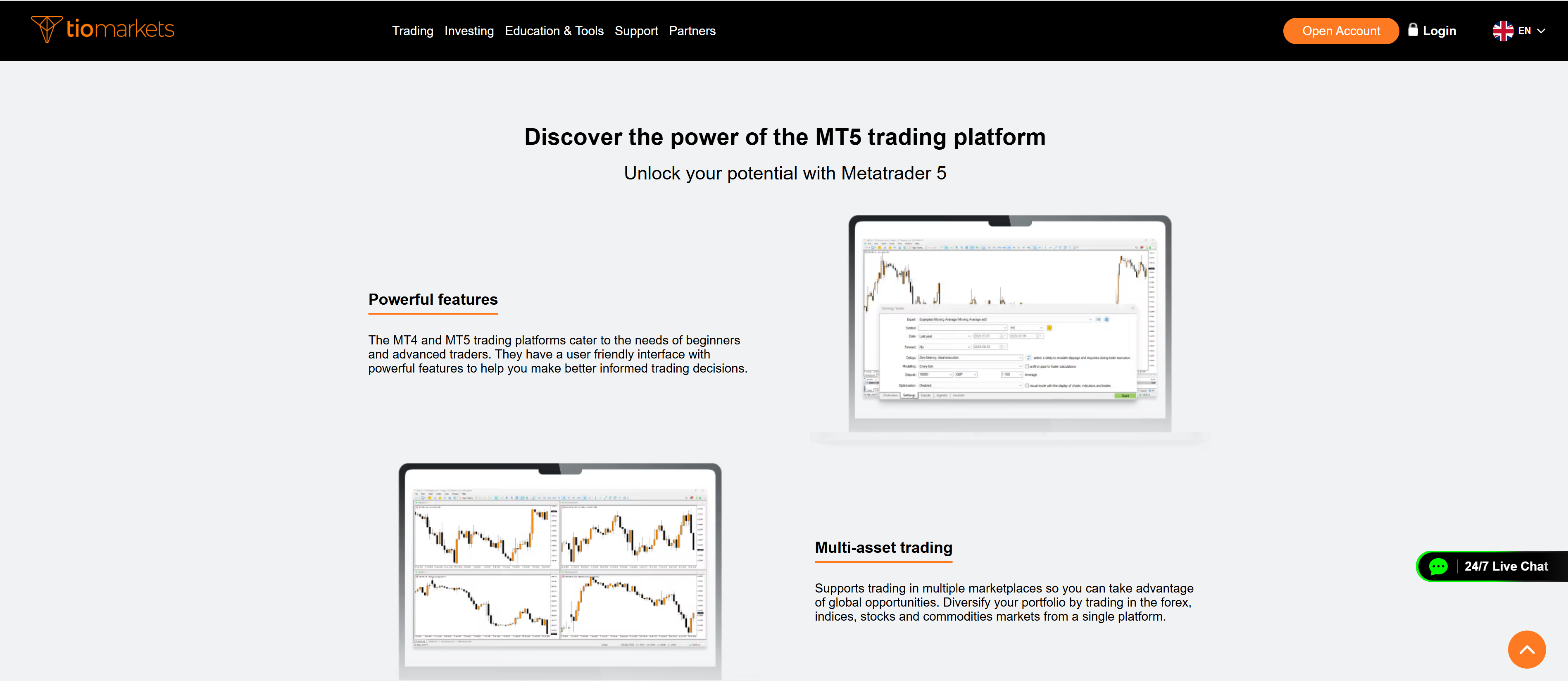 TIOmarkets MT5 page