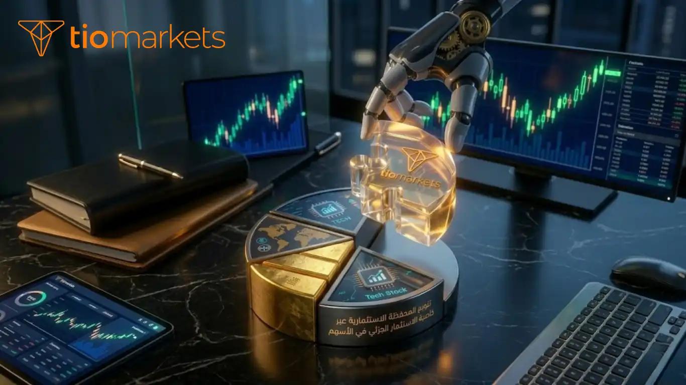 رسم توضيحي يشرح كيفية الاستثمار بمبلغ صغير للبدء في بناء محفظة استثمارية متنوعة عبر خاصية الاستثمار الجزئي.