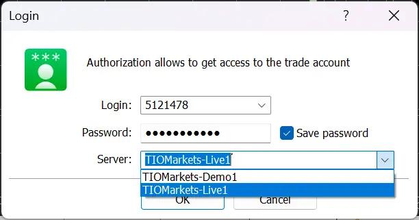 كيفية تسجيل الدخول واختيار سيرفر TIOmarkets الحقيقي على منصة MT5 بعد التحميل