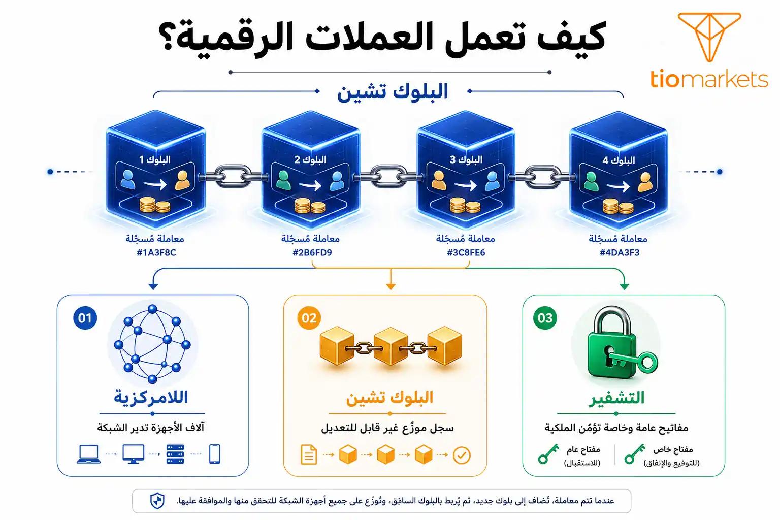 كيف تعمل العملات الرقمية - شرح تقنية البلوك تشين واللامركزية والتشفير