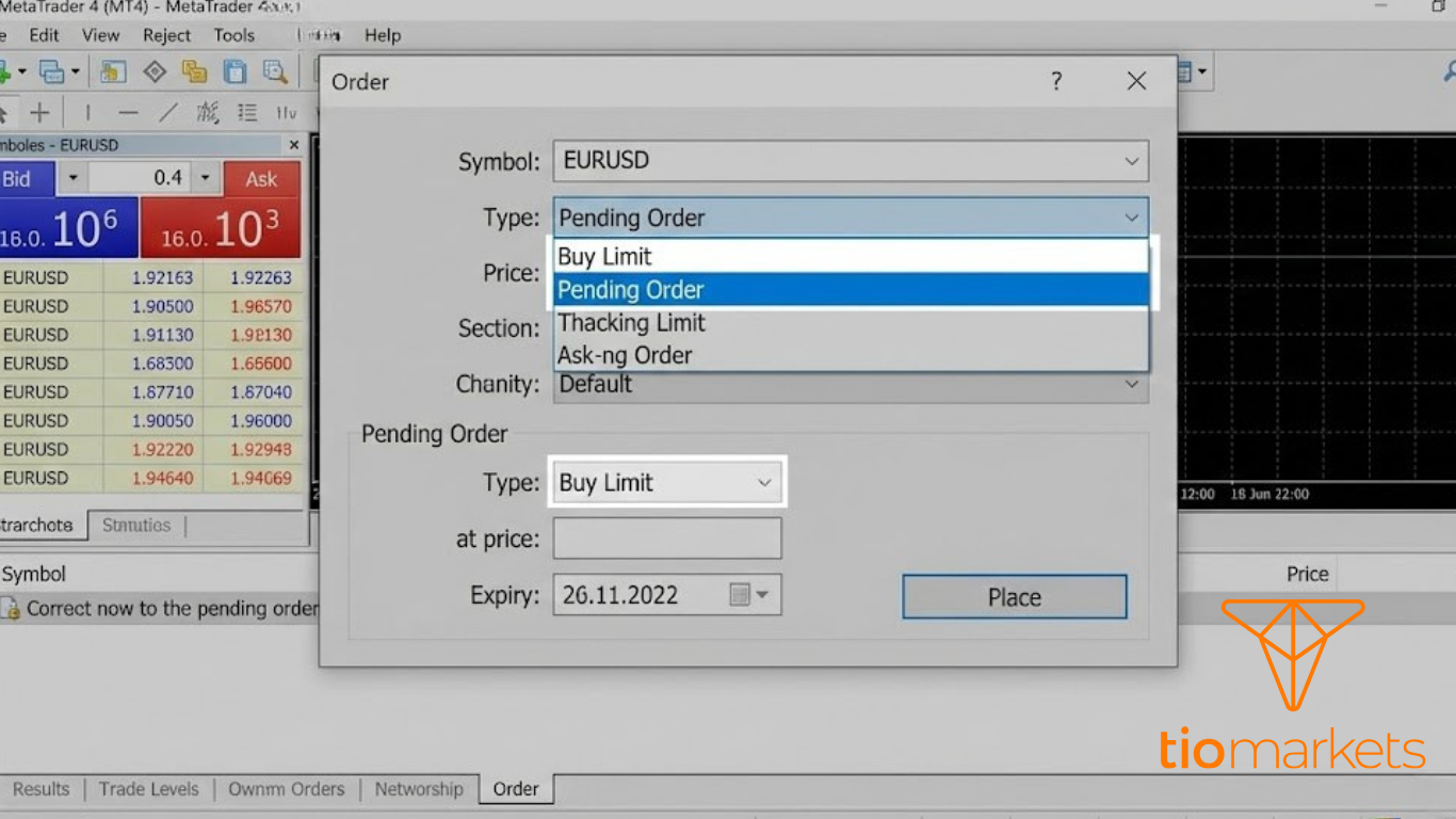 خطوات اختيار Pending Order من نافذة أمر جديد في منصة ميتاتريدر 4.
