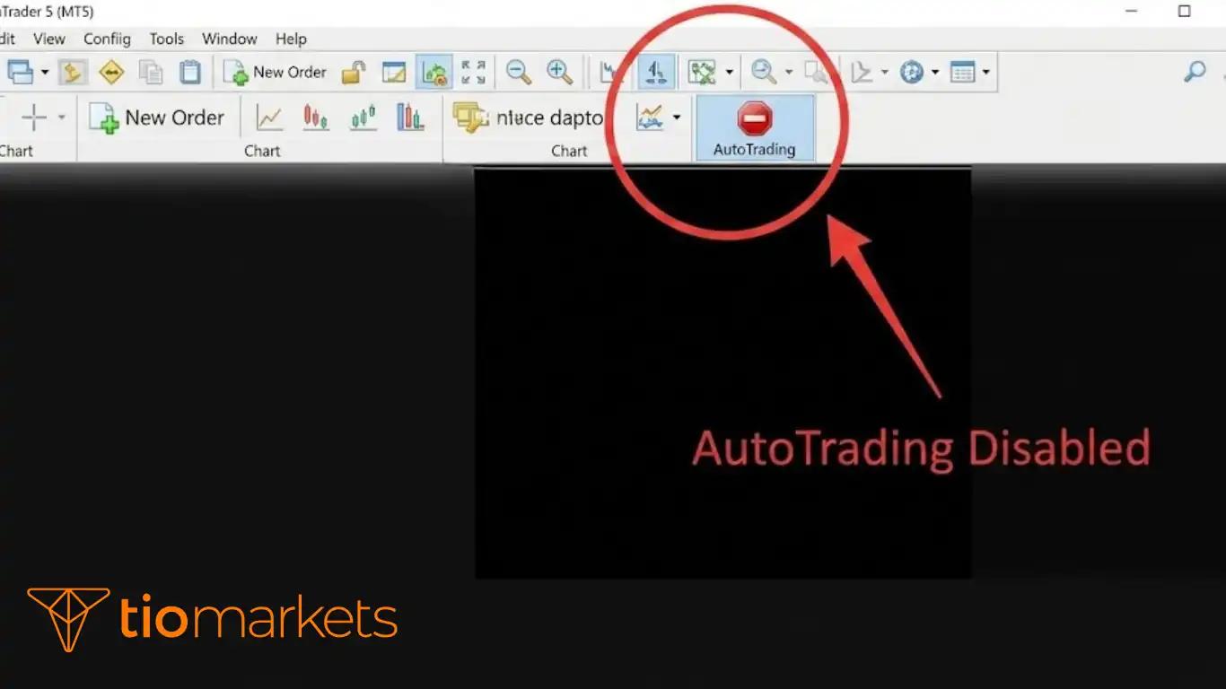 تفعيل زر التداول الآلي AutoTrading لحل مشكلة Trade Disabled وتوقف الصفقات في MT5.
