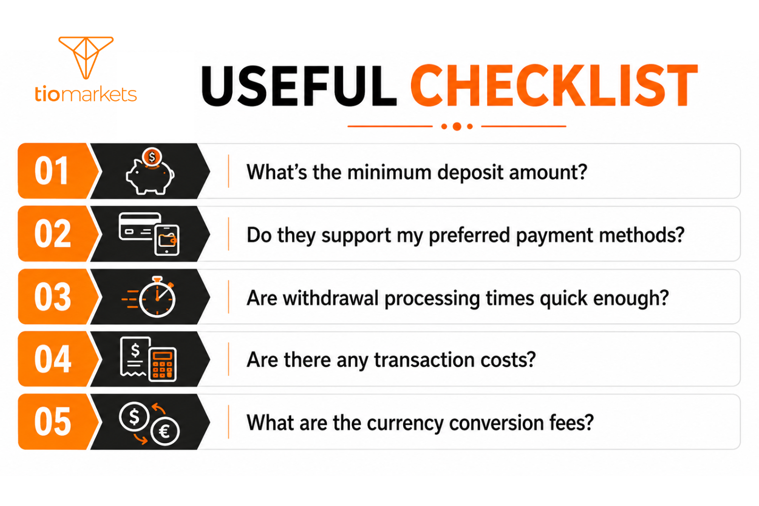 Deposits and withdrawals payments checklist