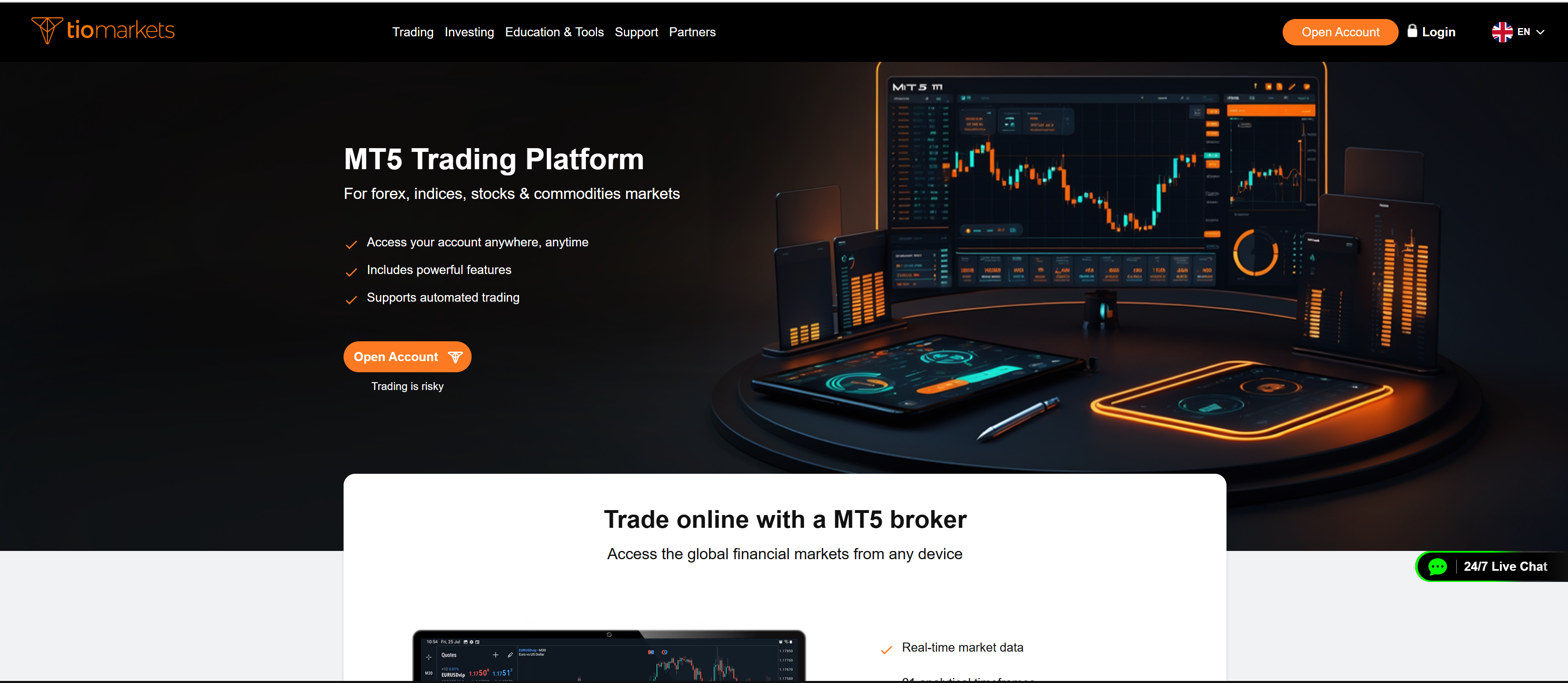 TIOmarkets MT5 page