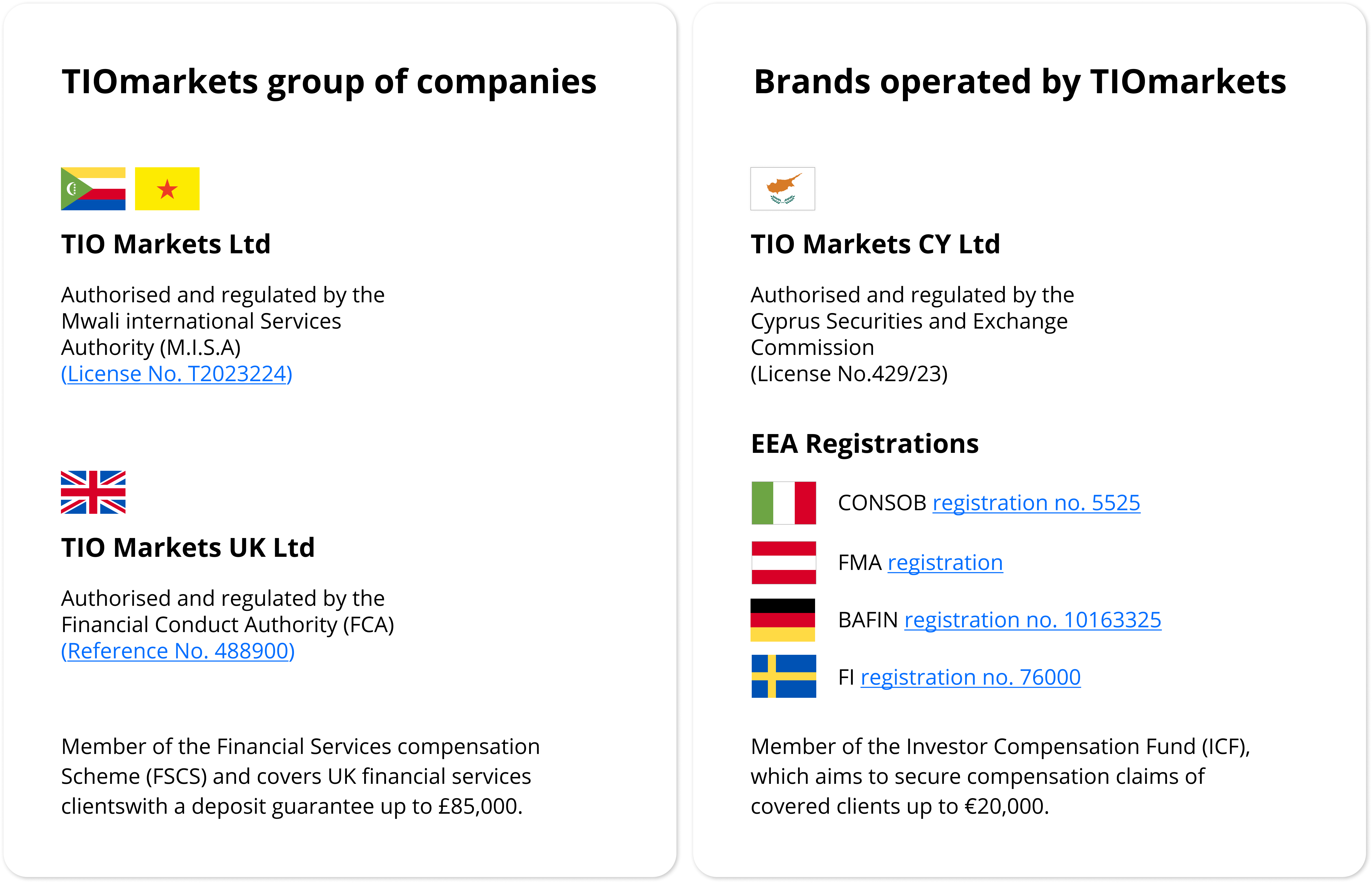 TIOmarkets legal entities