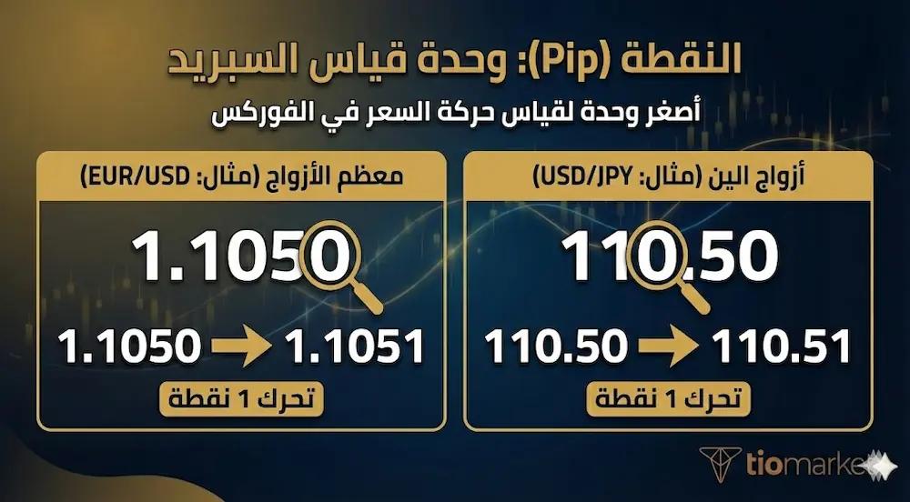 شرح مبسط لمفهوم النقطة (Pip) في الفوركس: الفرق بين الأزواج ذات 4 أرقام عشرية (مثل EUR/USD) وأزواج الين الياباني (USD/JPY) - TioMarkets.