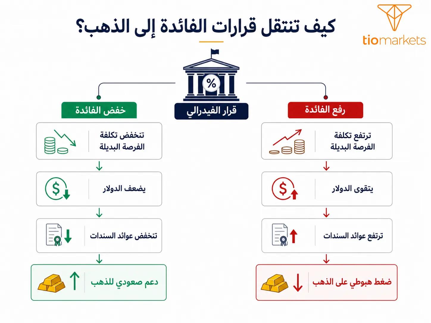 تأثير رفع الفائدة وخفض الفائدة على الذهب - قنوات تكلفة الفرصة والدولار والسندات