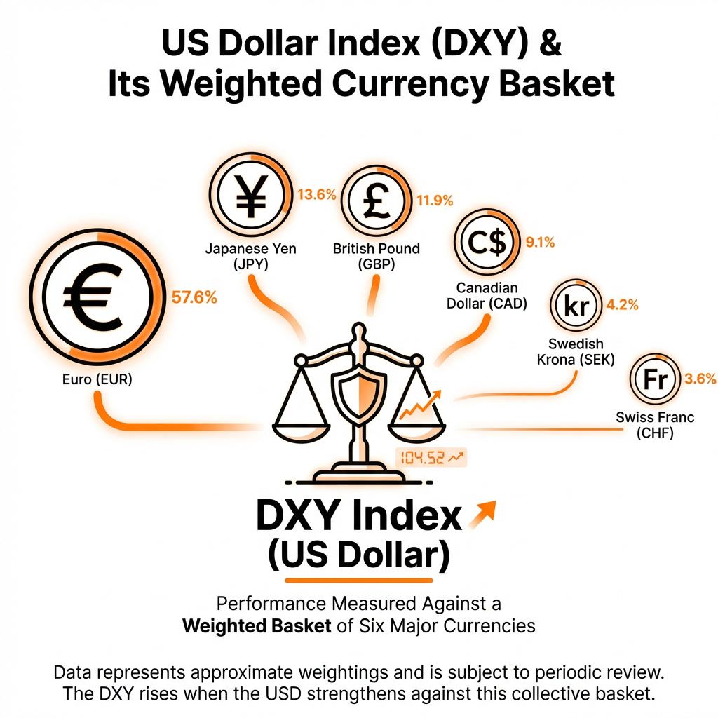 Image showing the DXY weighted Currency Basket
