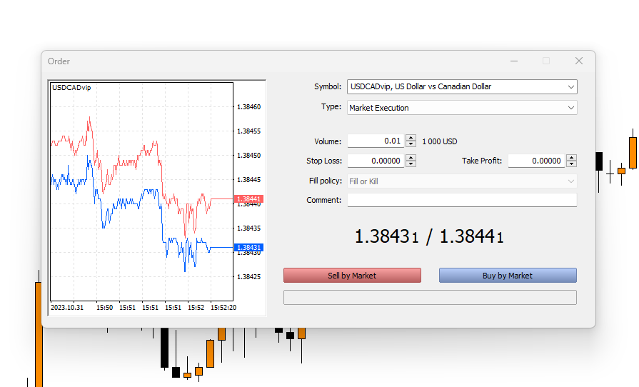 USDCAD new order window