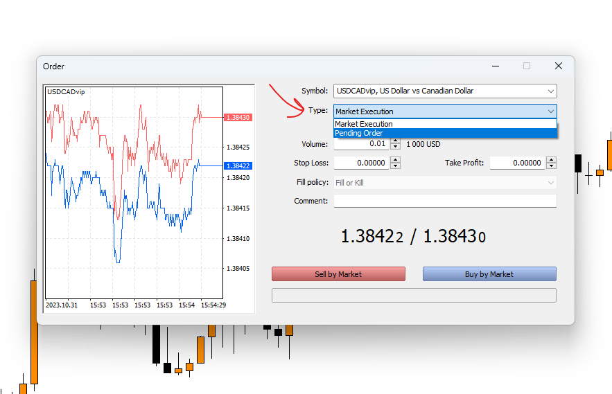 Place pending orders for USDCAD